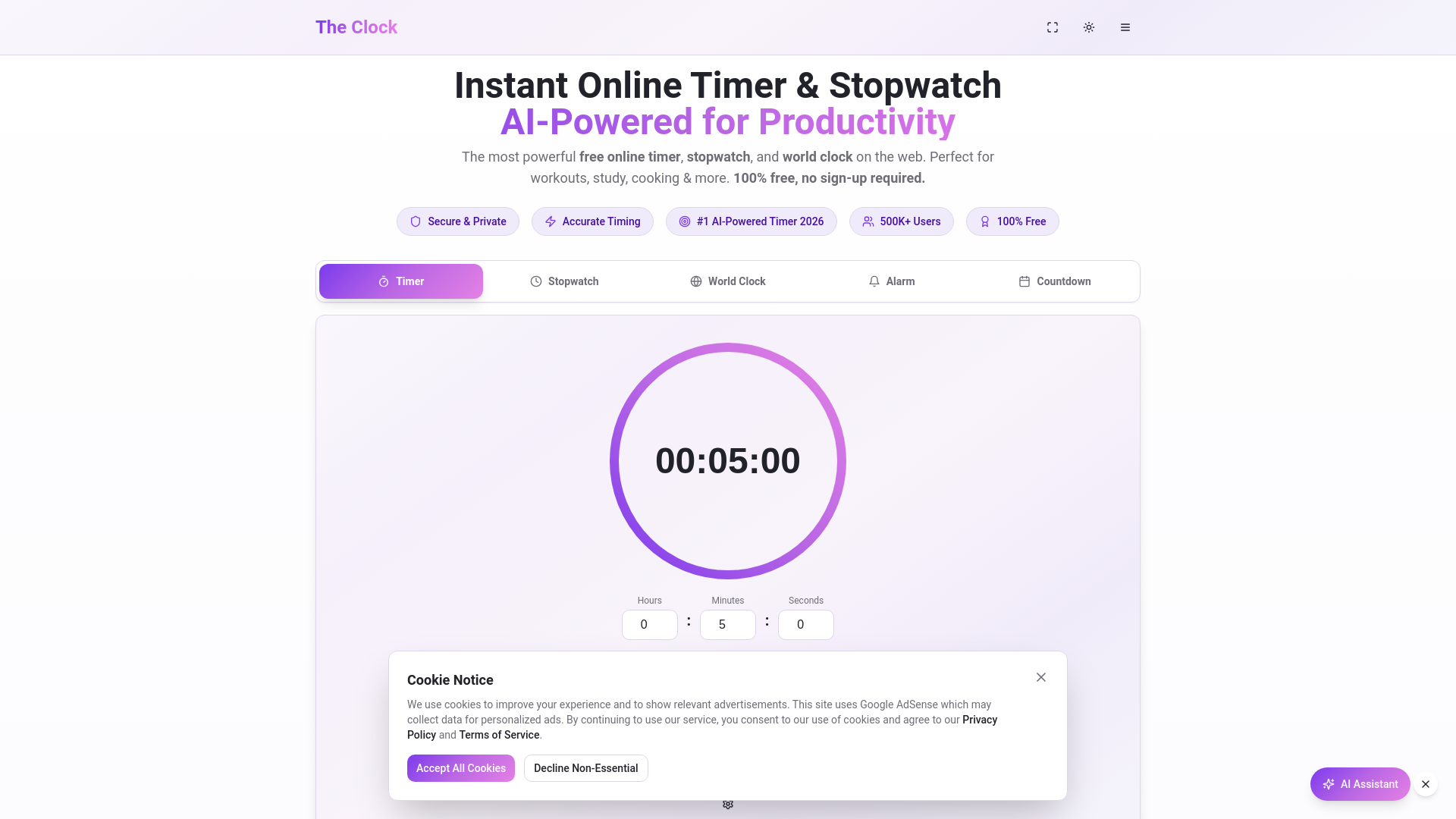 Free Online Timer & Stopwatch - AI-Powered Countdown Tool | The Clock
