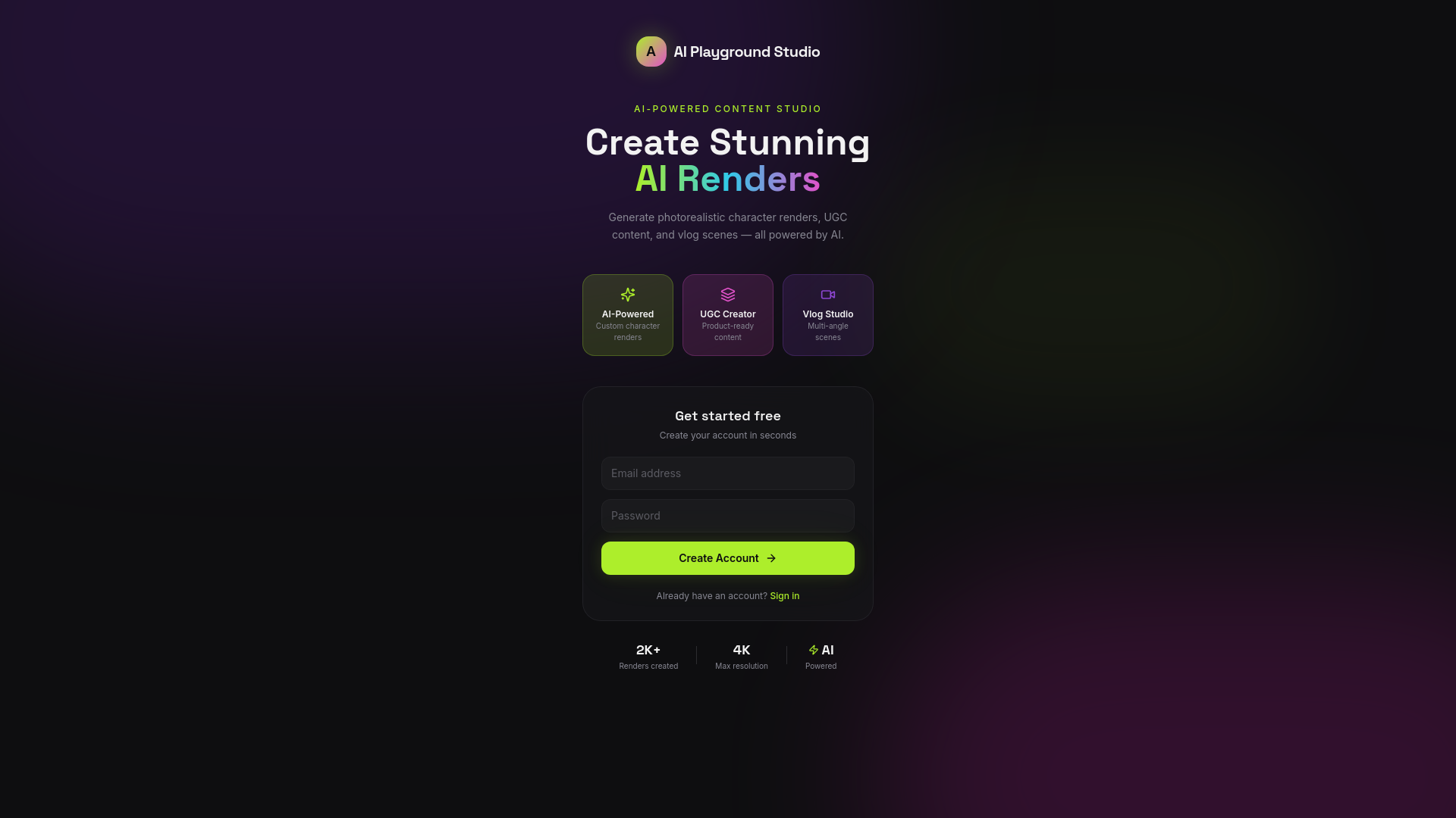 AI Playground Studio — Vibrant AI Content Creation Platform