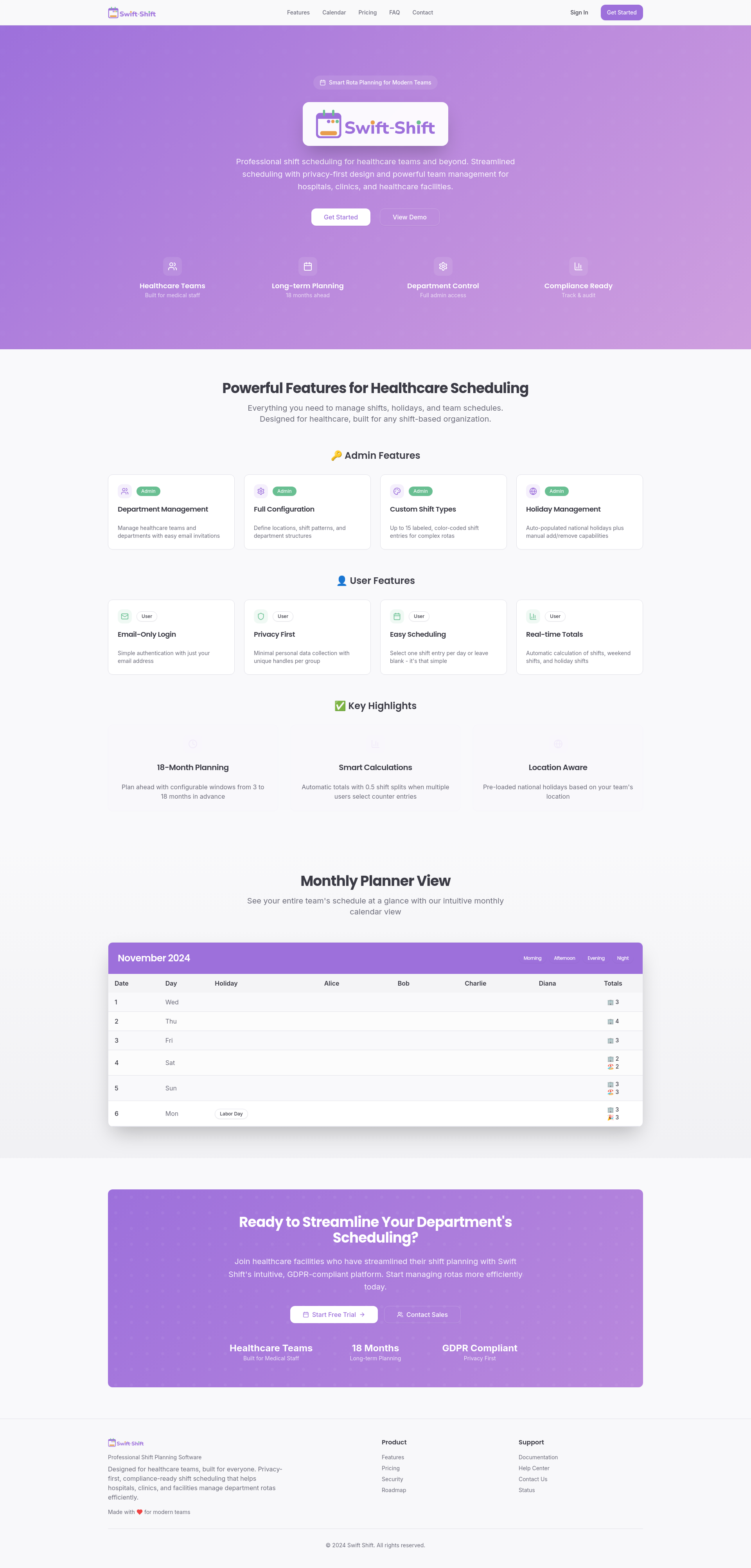Swift Shift - Professional Shift Planning for Healthcare Teams