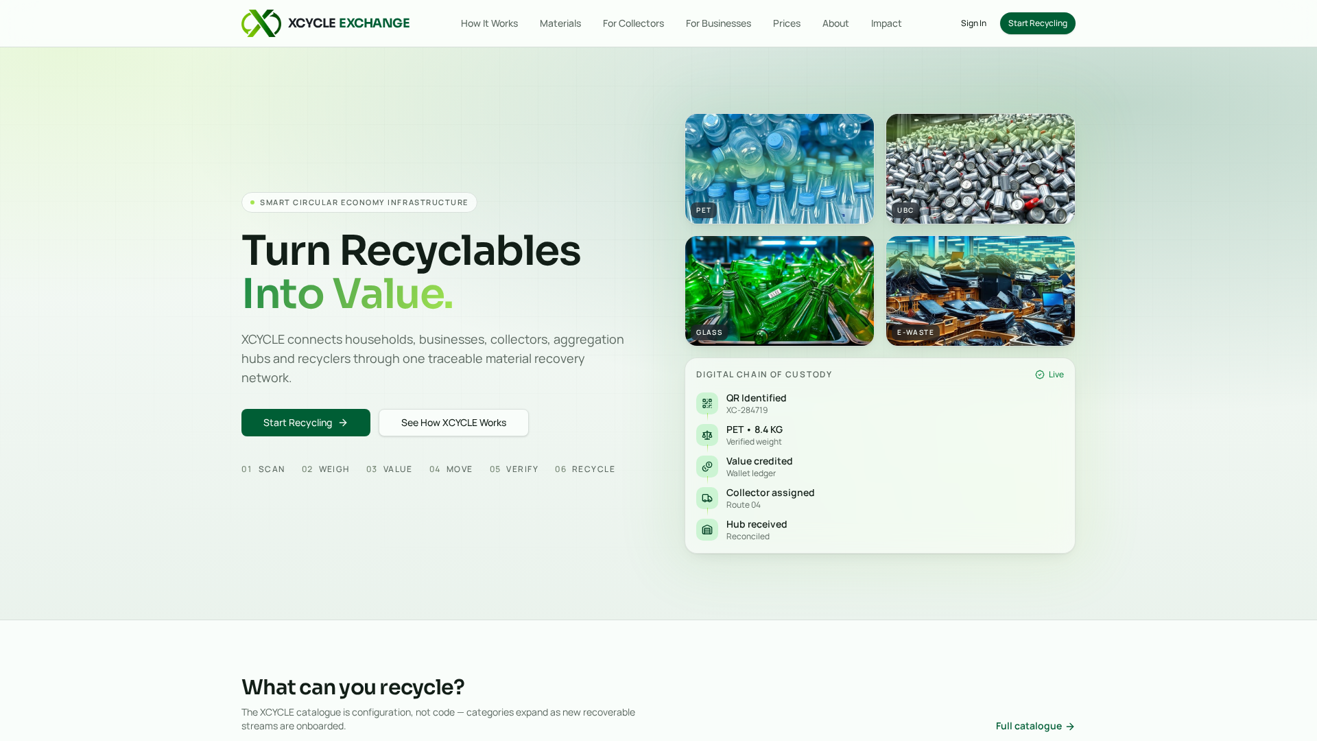 XCYCLE Exchange — Turn Recyclables Into Value