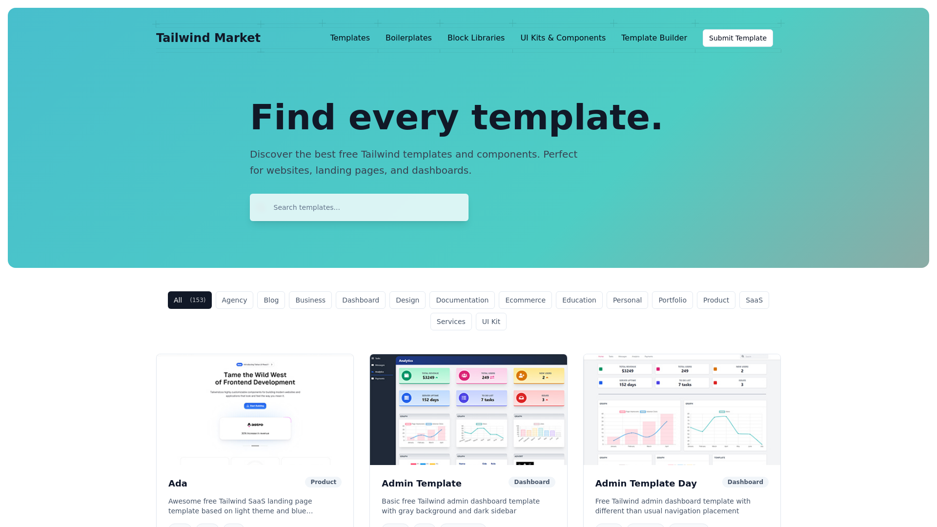 Tailwind Market - Free Tailwind CSS Templates, Boilerplates & UI Kits