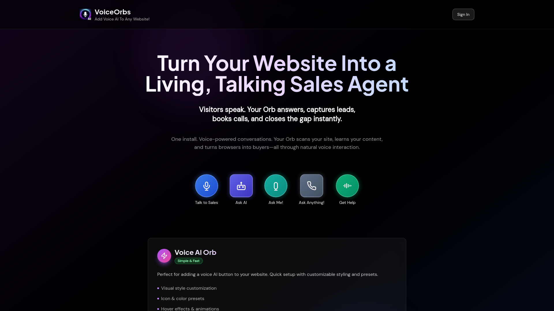 VoiceOrbs.com - Voice AI Widget Builder | No-Code Customization Tool