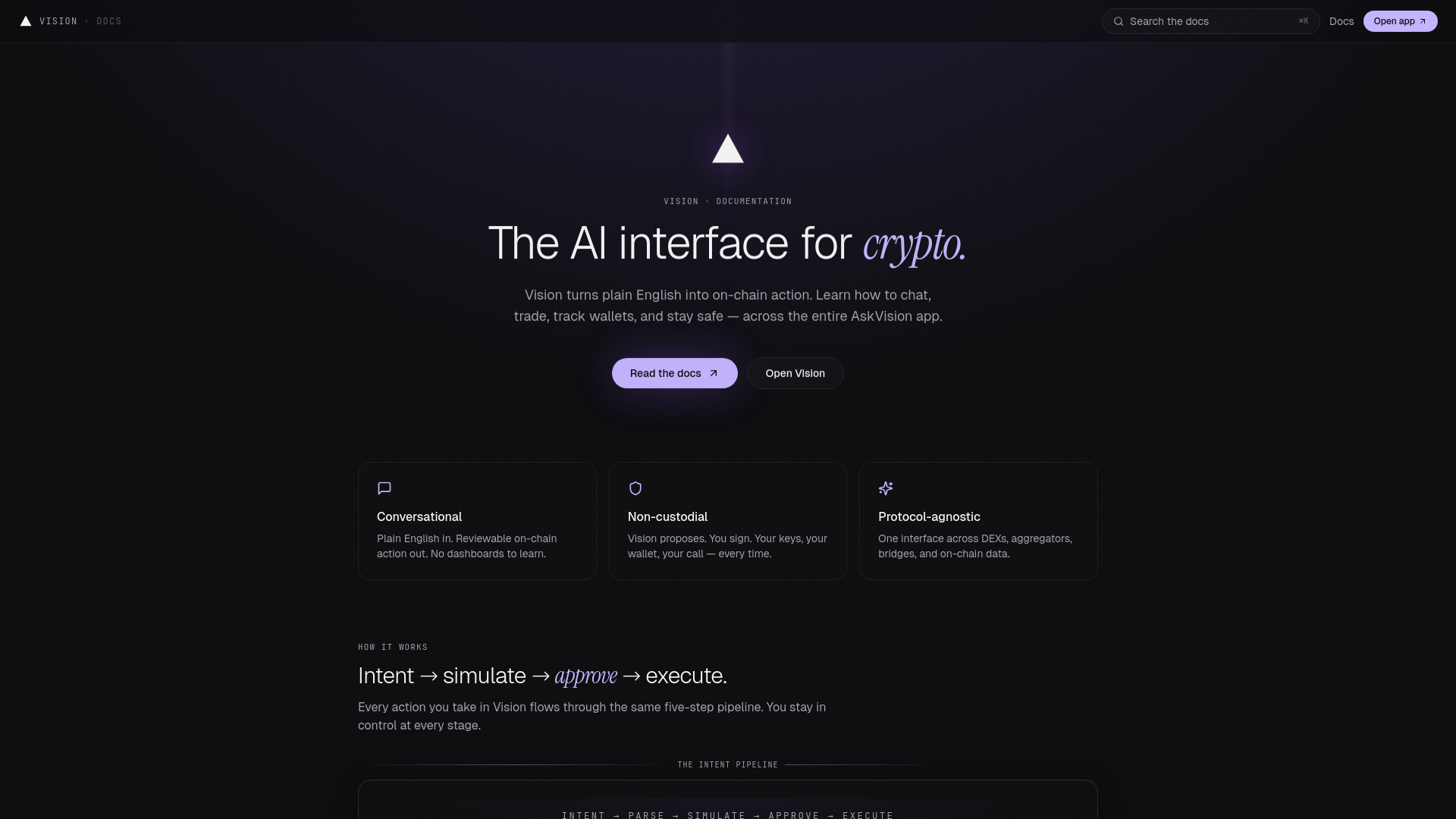 The AI interface for crypto · Vision Docs