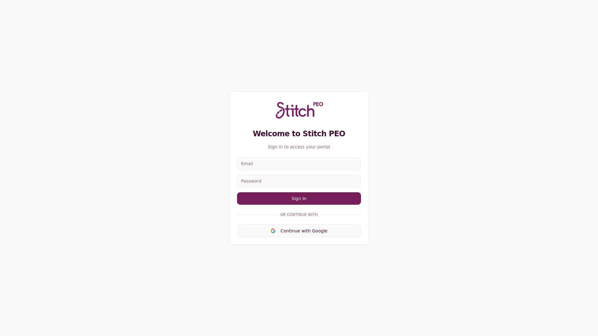Stitch Sign In Stitch PEO - Client Onboarding Portal