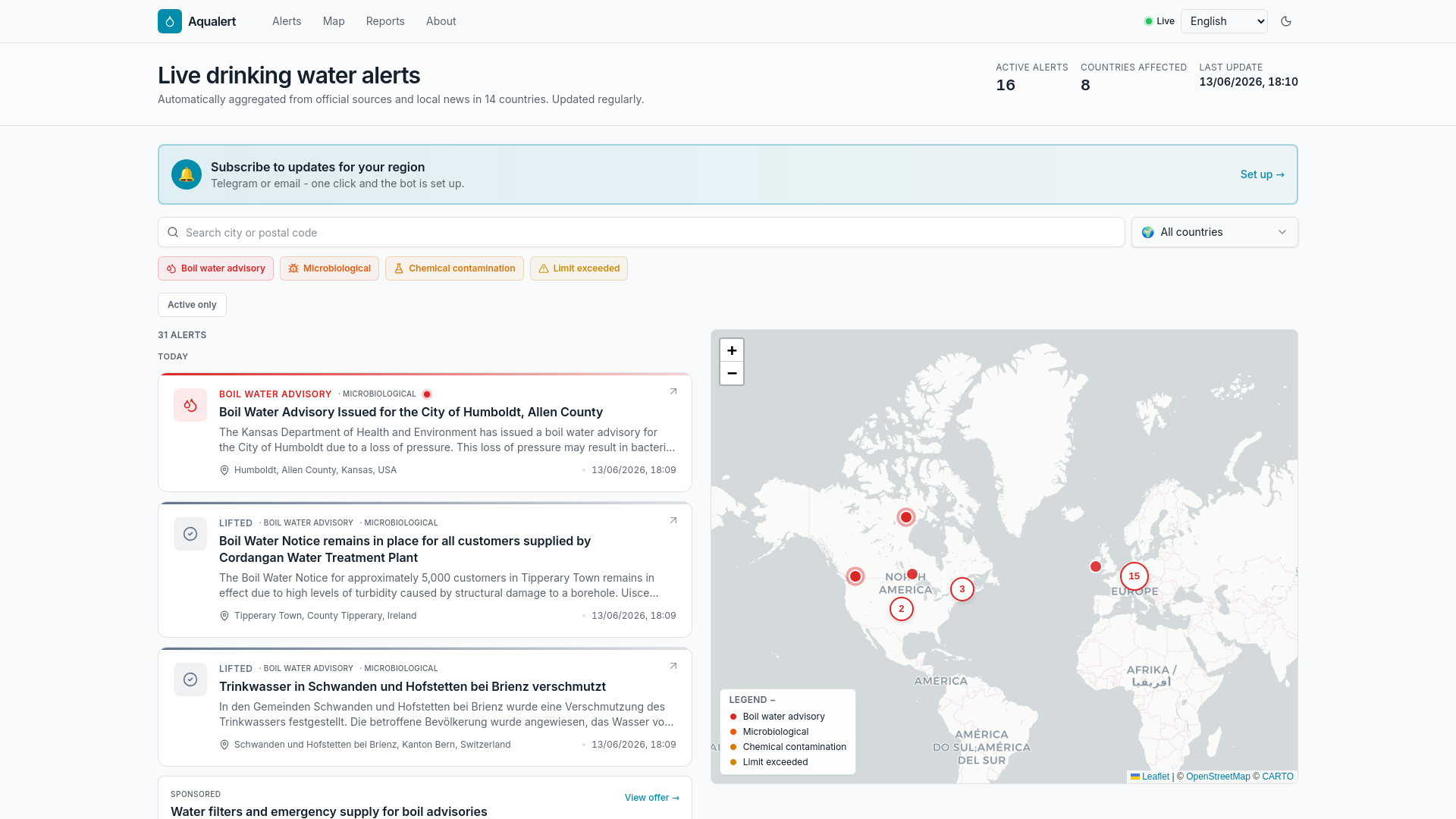 Drinking water alerts October 2026 - Ireland | Watereport