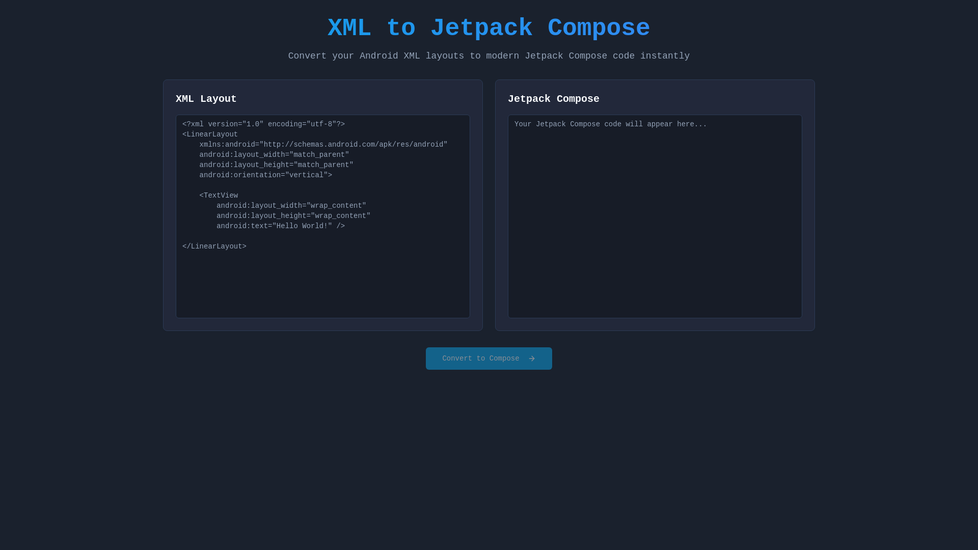 XML to Jetpack Compose Converter - xml2compose.com