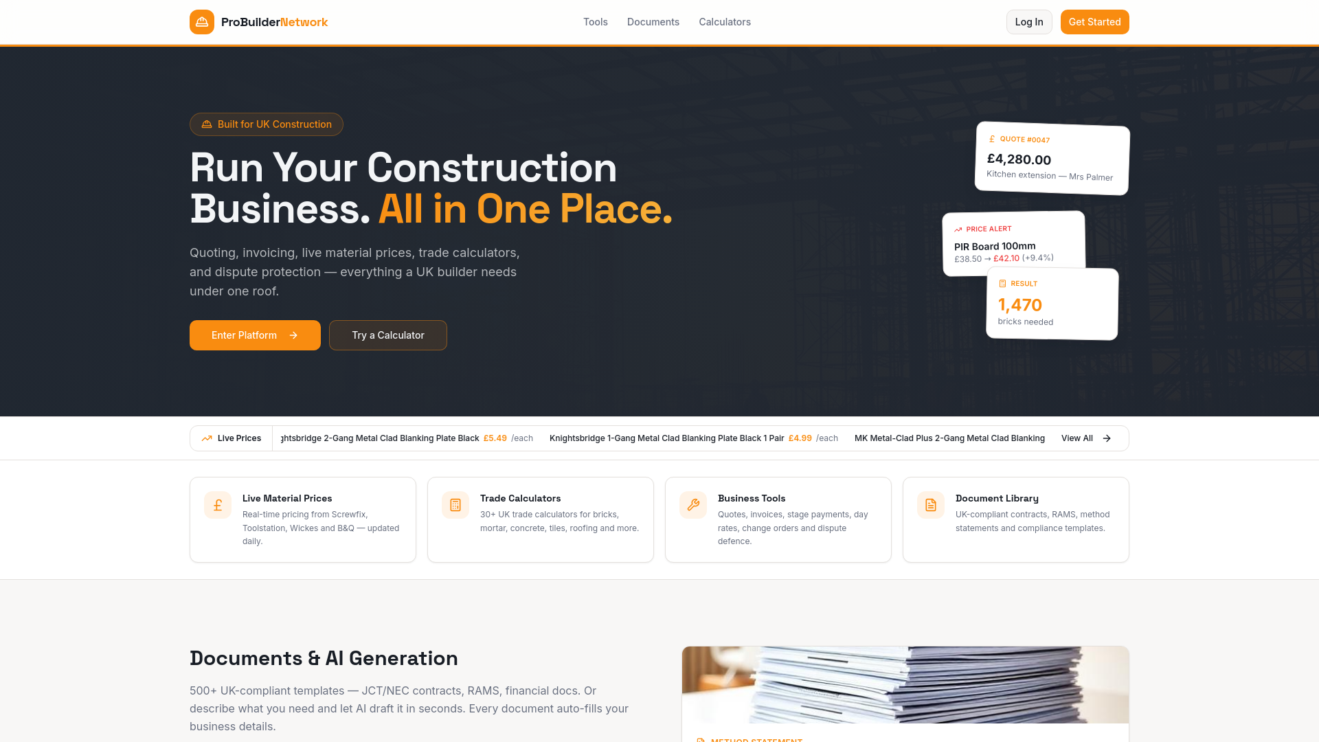 ProBuilder Network — Tools for UK Construction SMEs