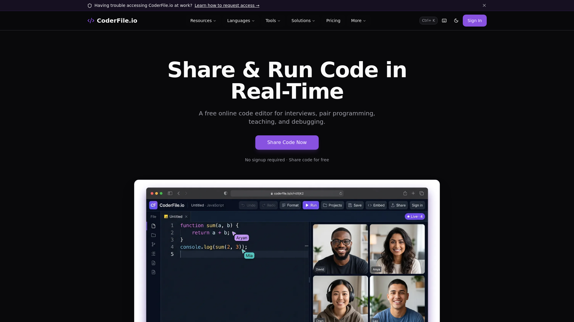 CoderFile — Online Code Editor, Compiler & Sharing