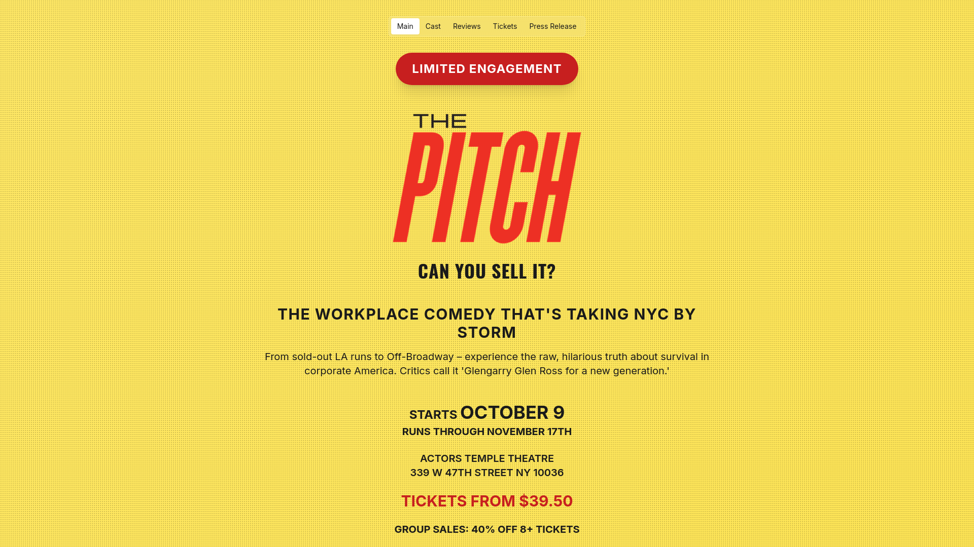 Tom Alper The Pitch - Off-Broadway Show | Tom Alper | Actors Temple Theatre