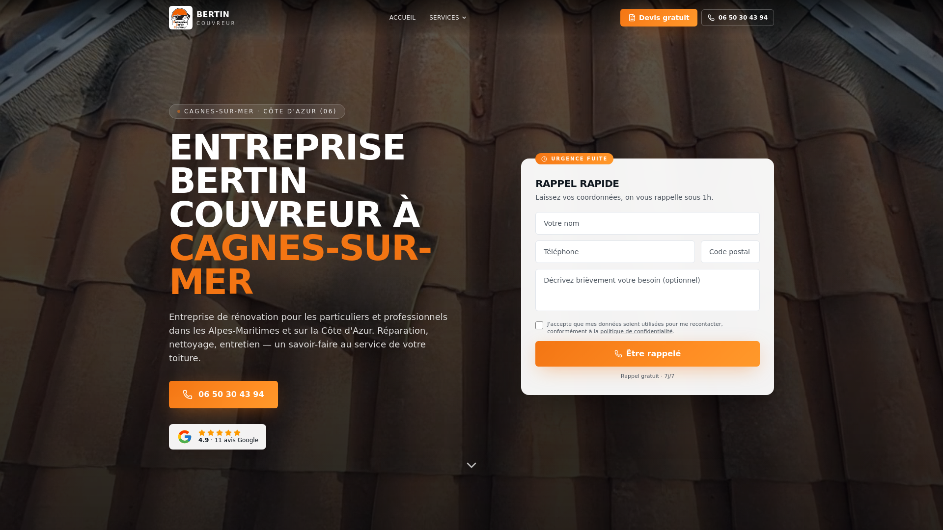 Aperçu du site de ENTREPRISE BERTIN COUVREUR