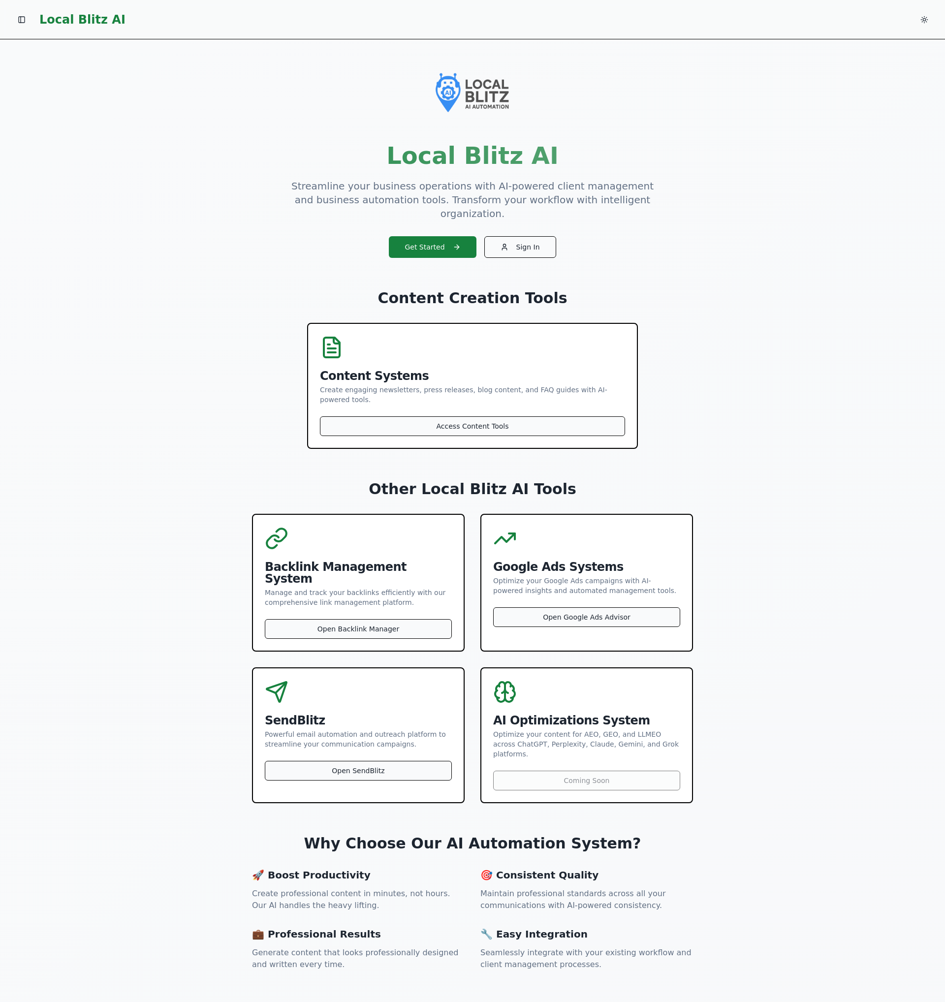 Local Blitz App - Intelligent Content Creation