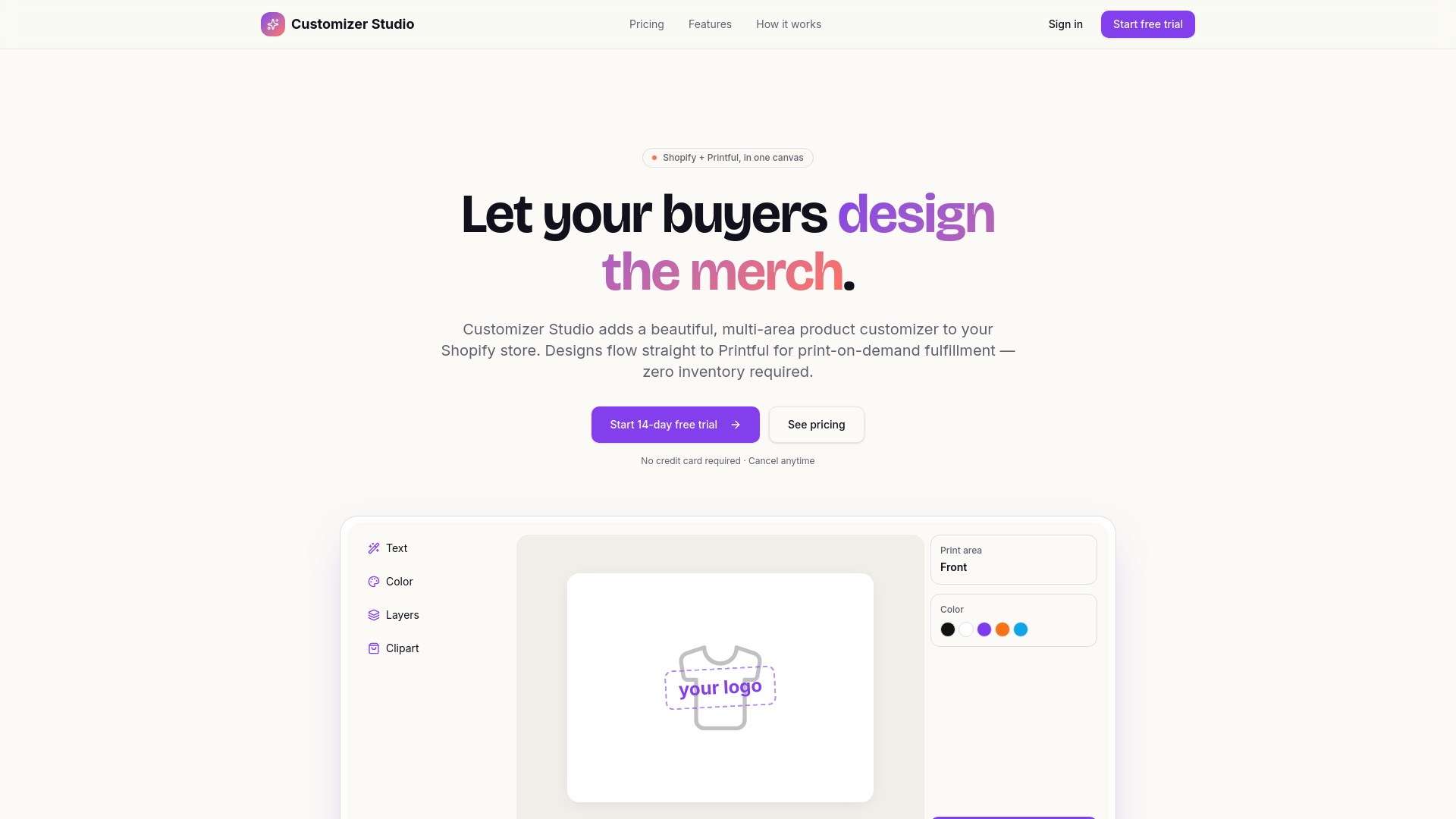 Customizer Studio — Product personalization for Shopify