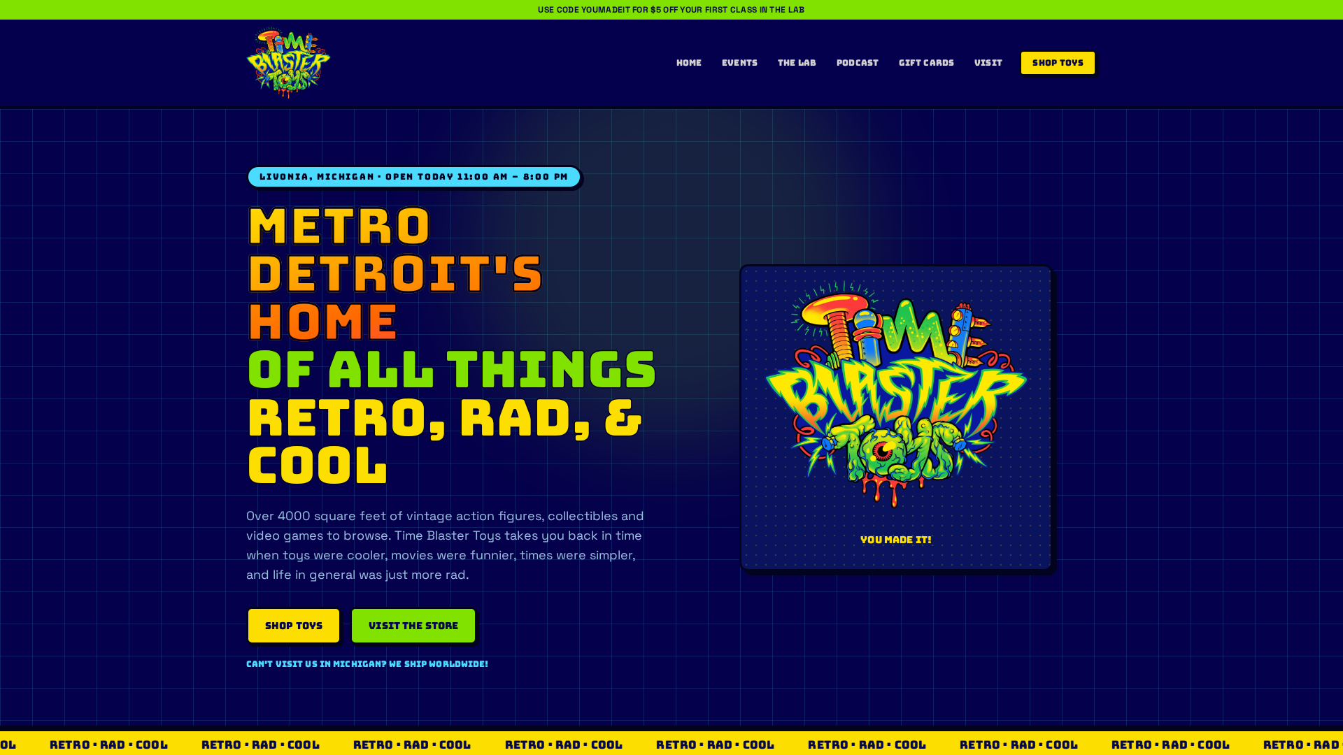 Time Blaster Toys website redesigned by SiteBop