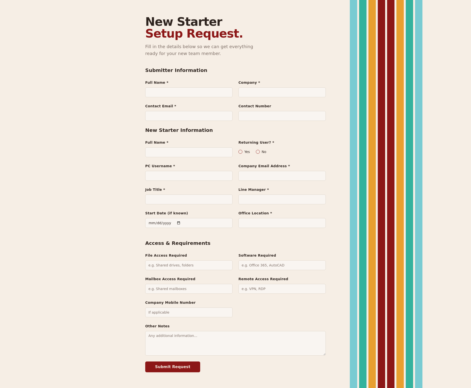 New Starter Setup Request Form