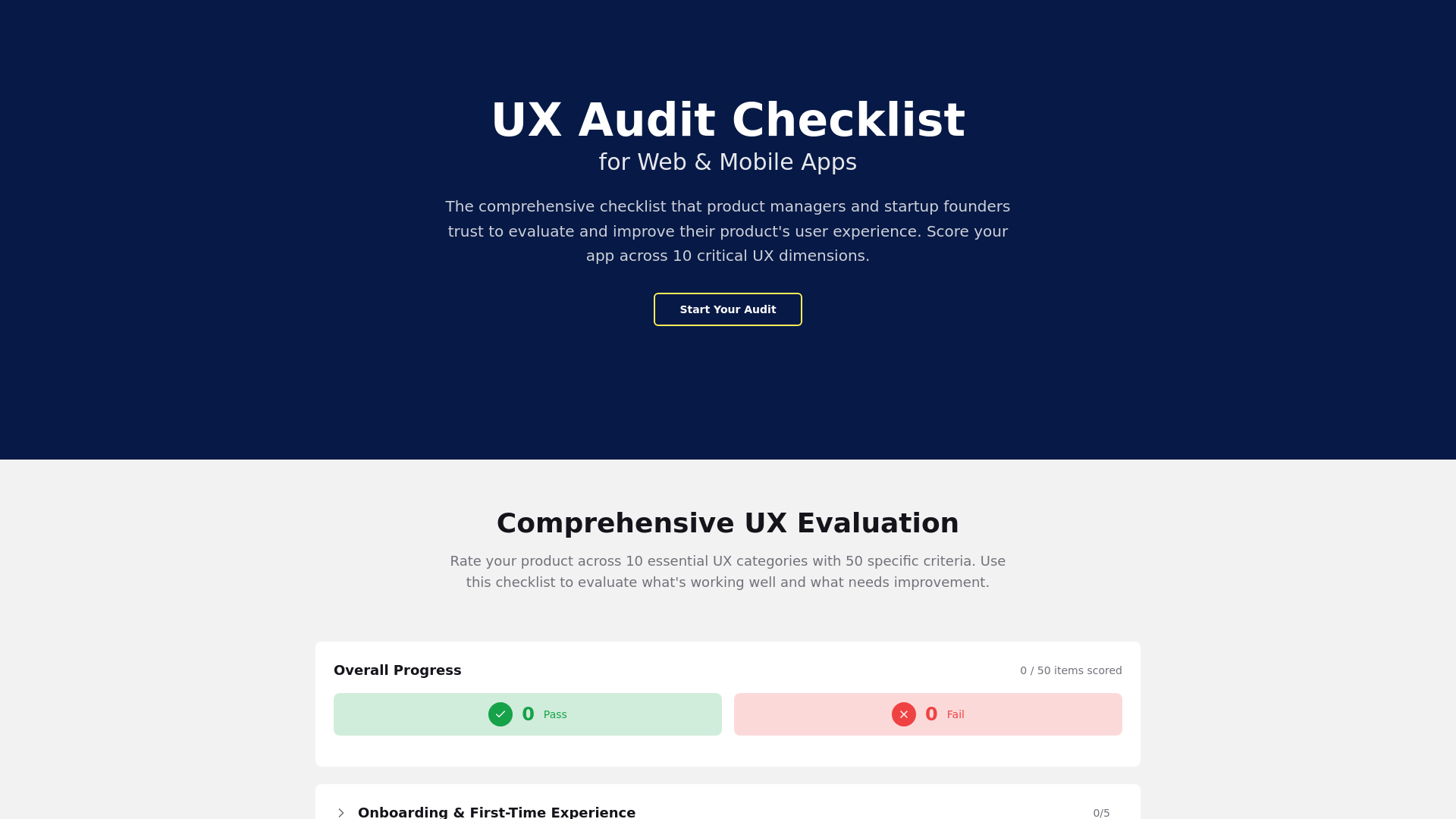 UX Audit Checklist - Comprehensive Web & Mobile App UX Evaluation Tool