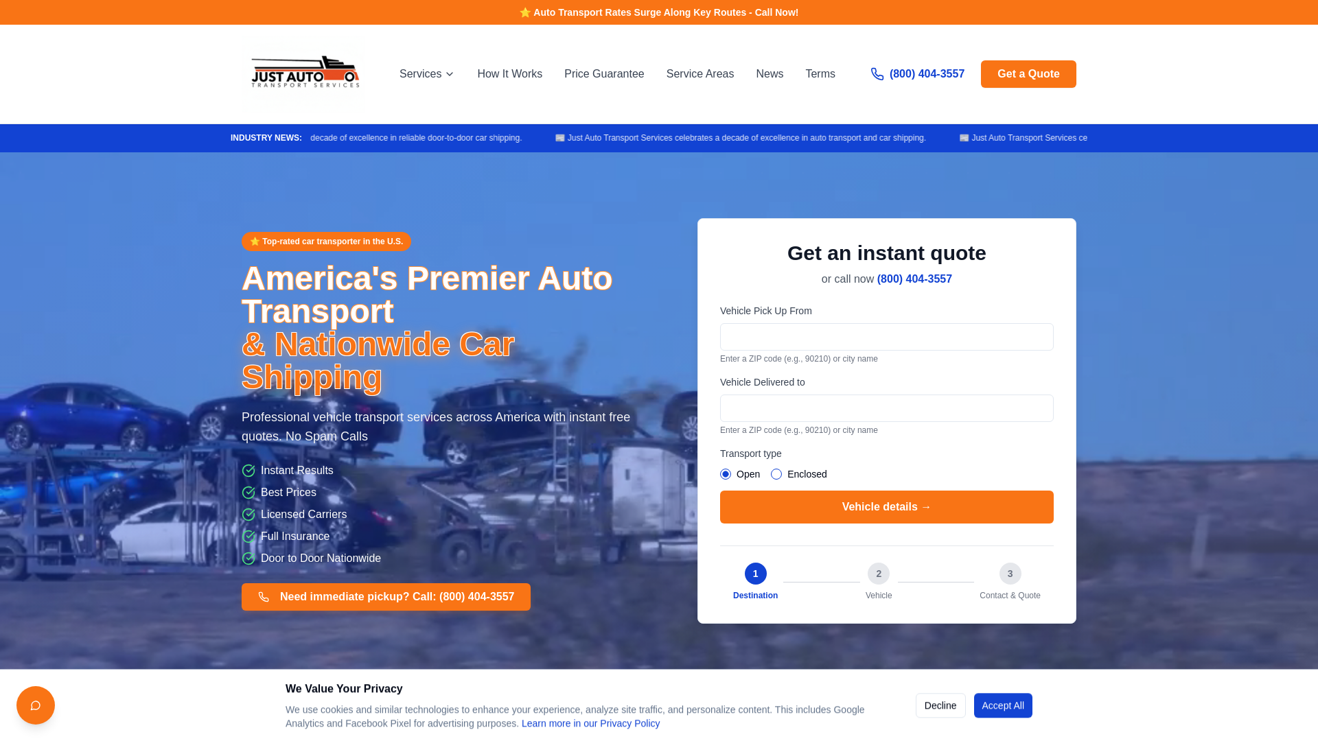 Guaranteed Price Auto Transport - No Hidden Fees | Just Auto Transport, image size:1920x1080