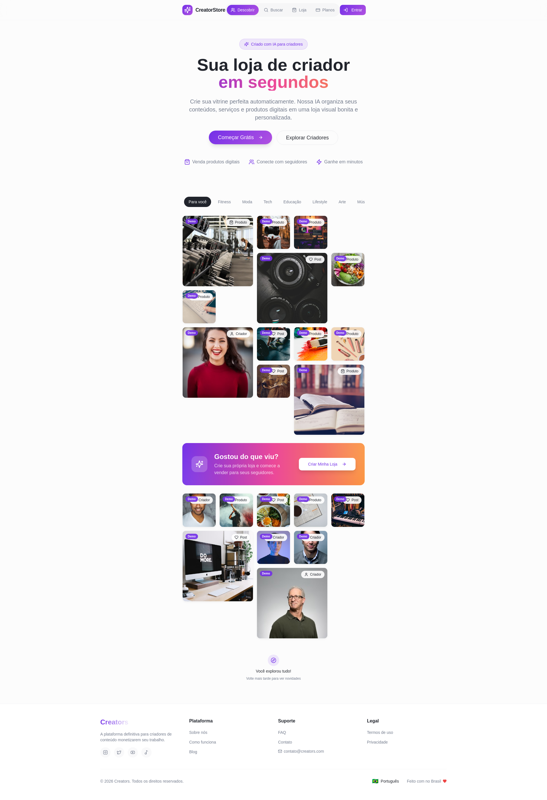 CreatorStore AI - Sua loja automática para criadores de conteúdo