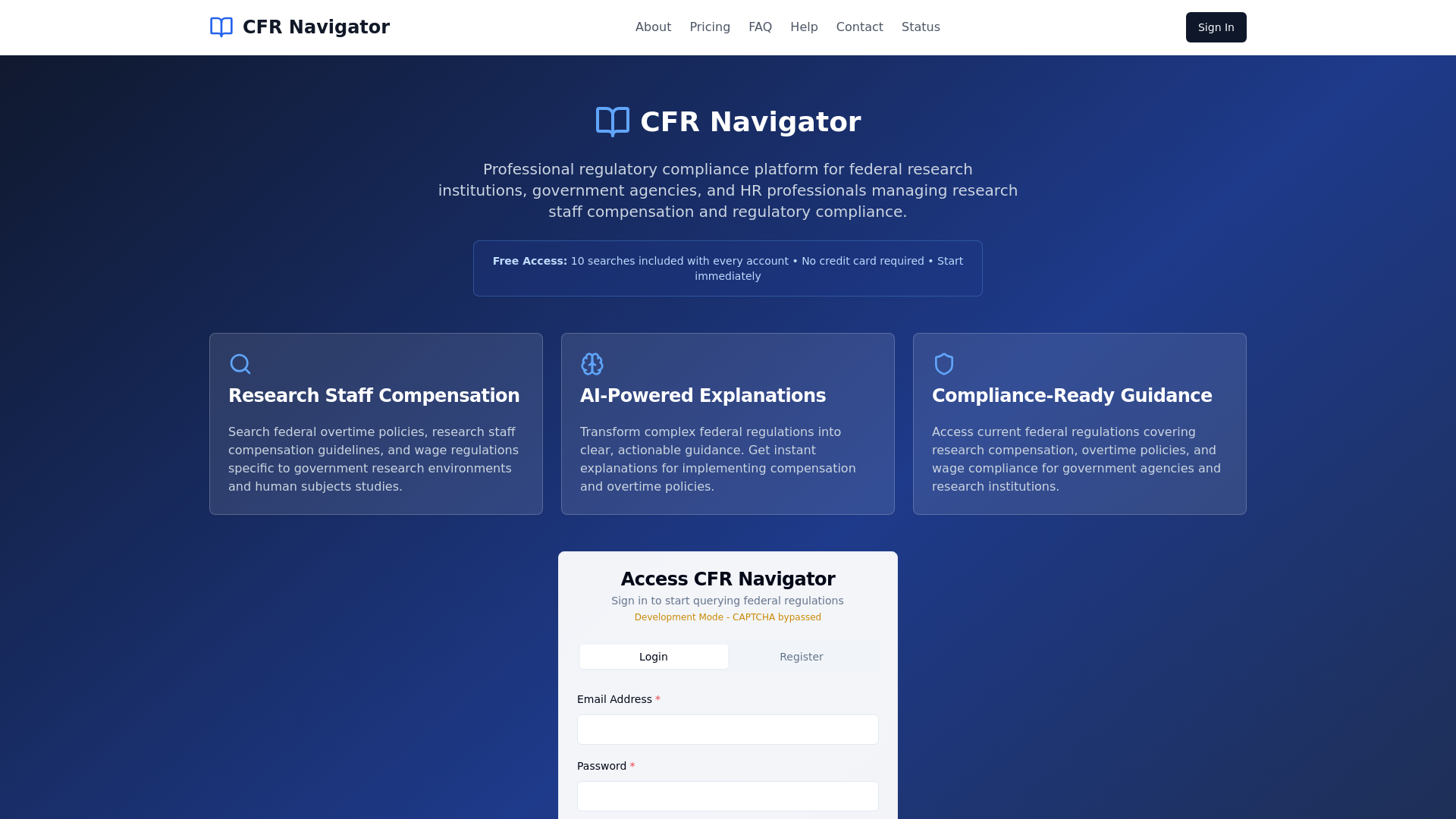 Navigator Sign In CFR Navigator - Federal Regulation Compliance Platform