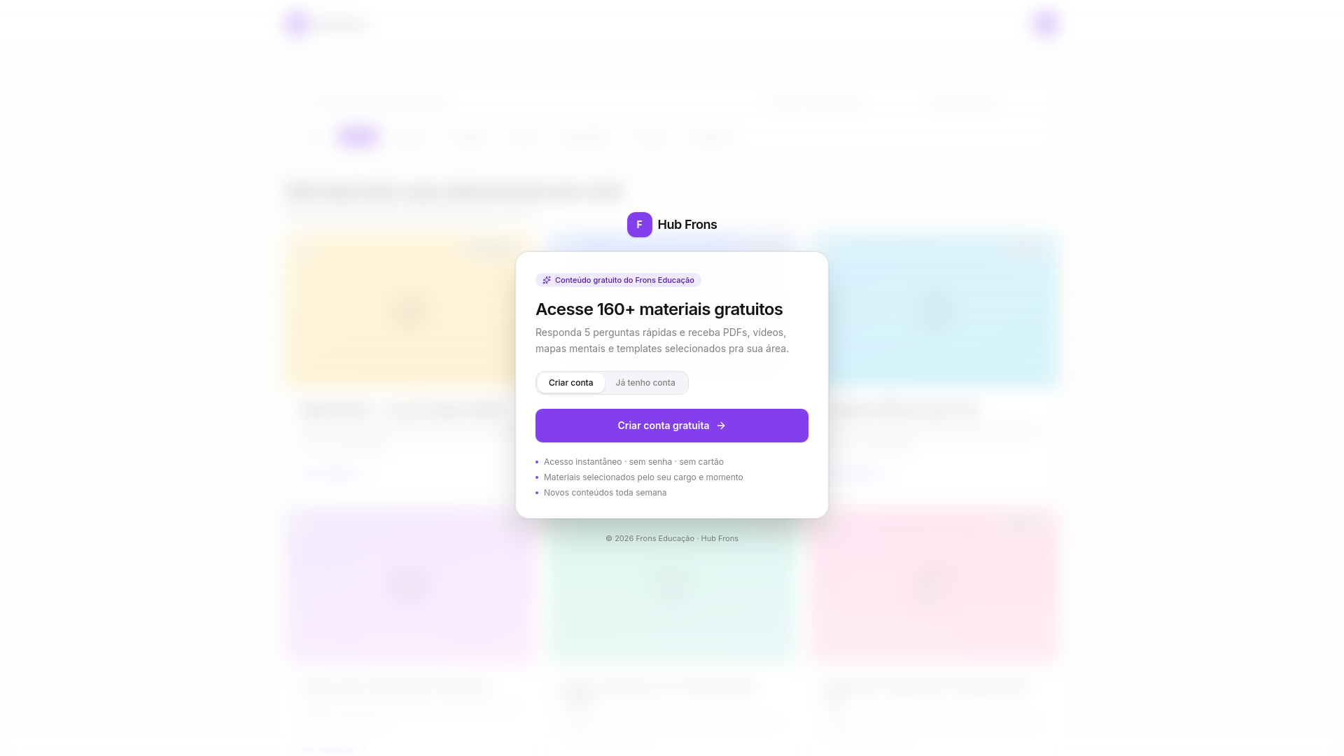 Frons Criar conta gratuita — Hub Frons