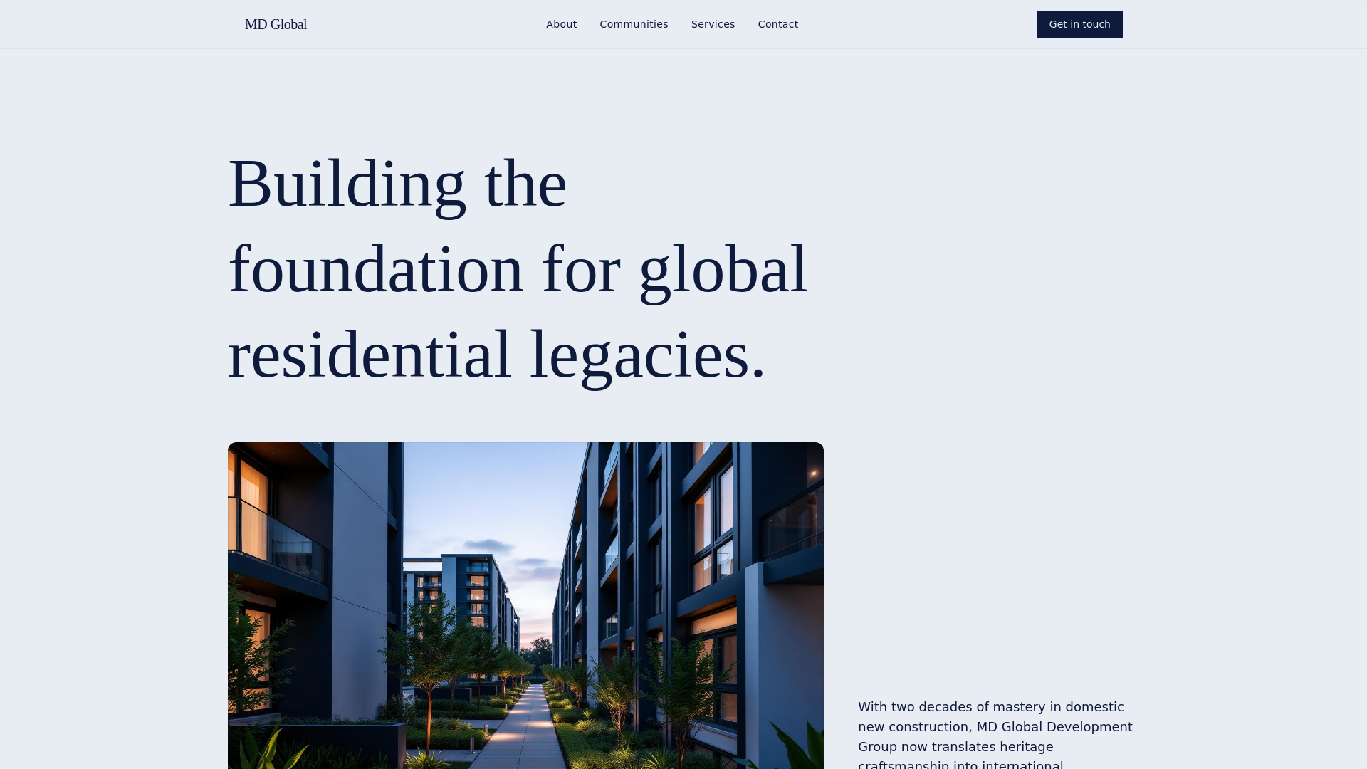MD Global Development Group — International Residential Communities