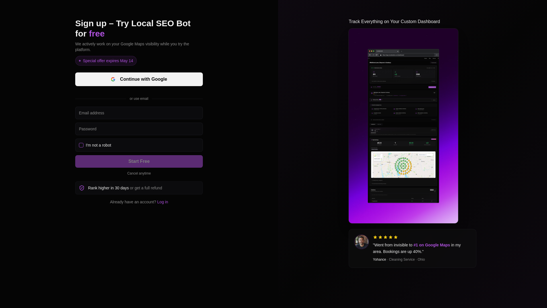 Local Bot Sign Up for Local SEO Services | Google Maps Ranking | Local SEO Bot