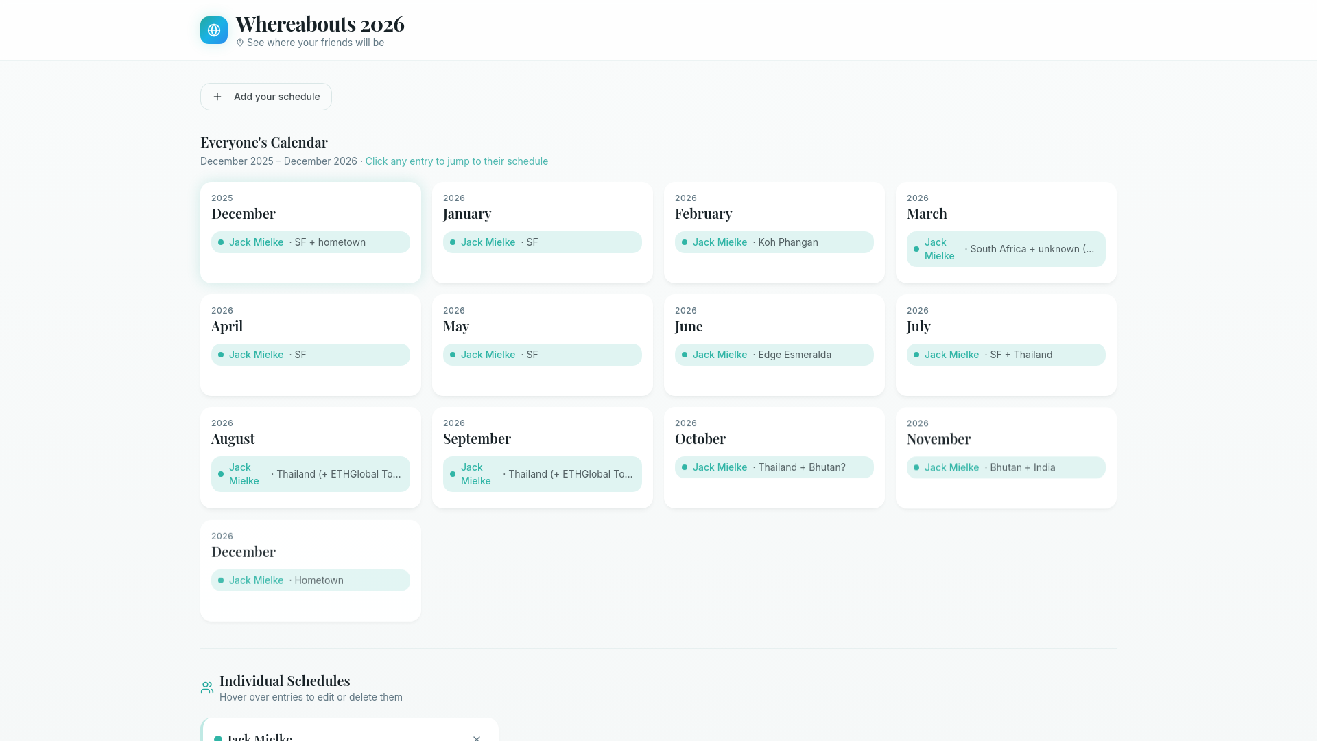 Preview of Whereabouts 2026 | Shared Travel Calendar