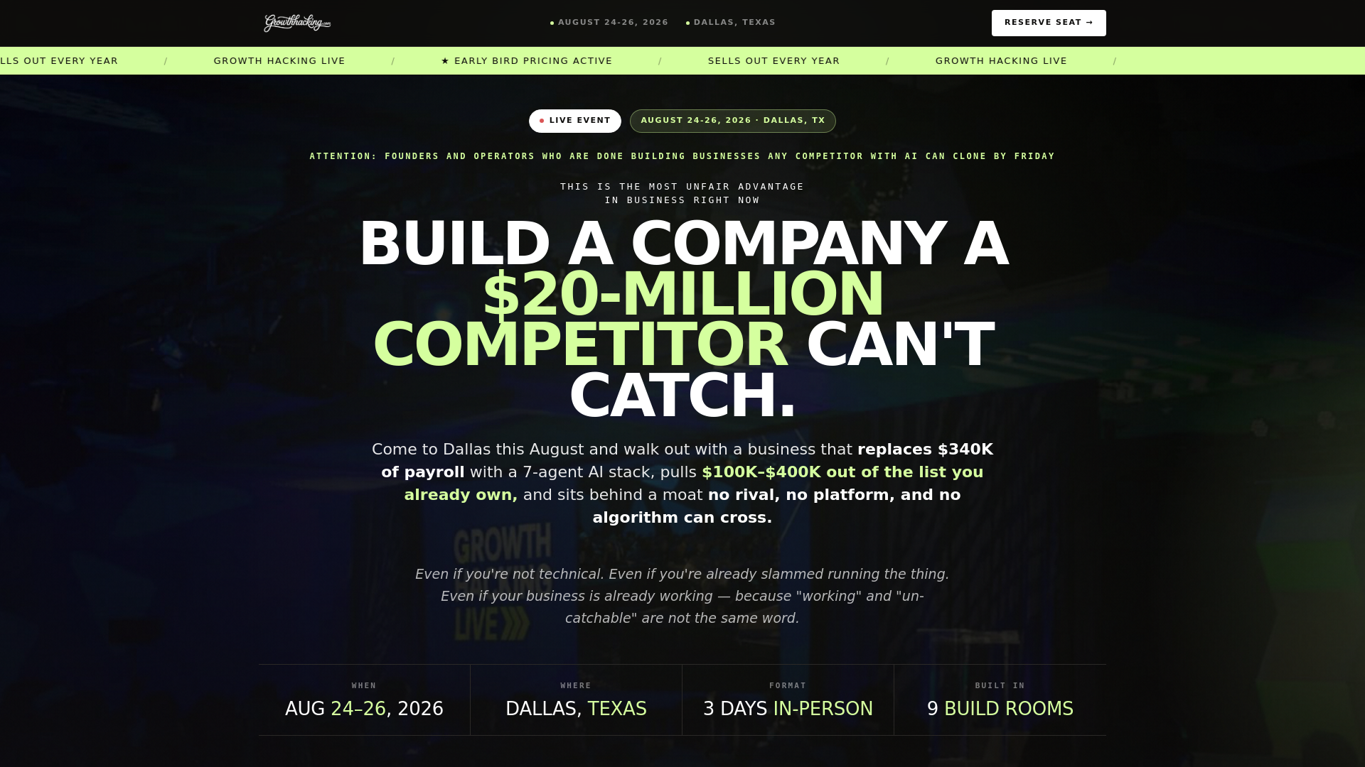 Growth Hacking Live 2026 Dallas event