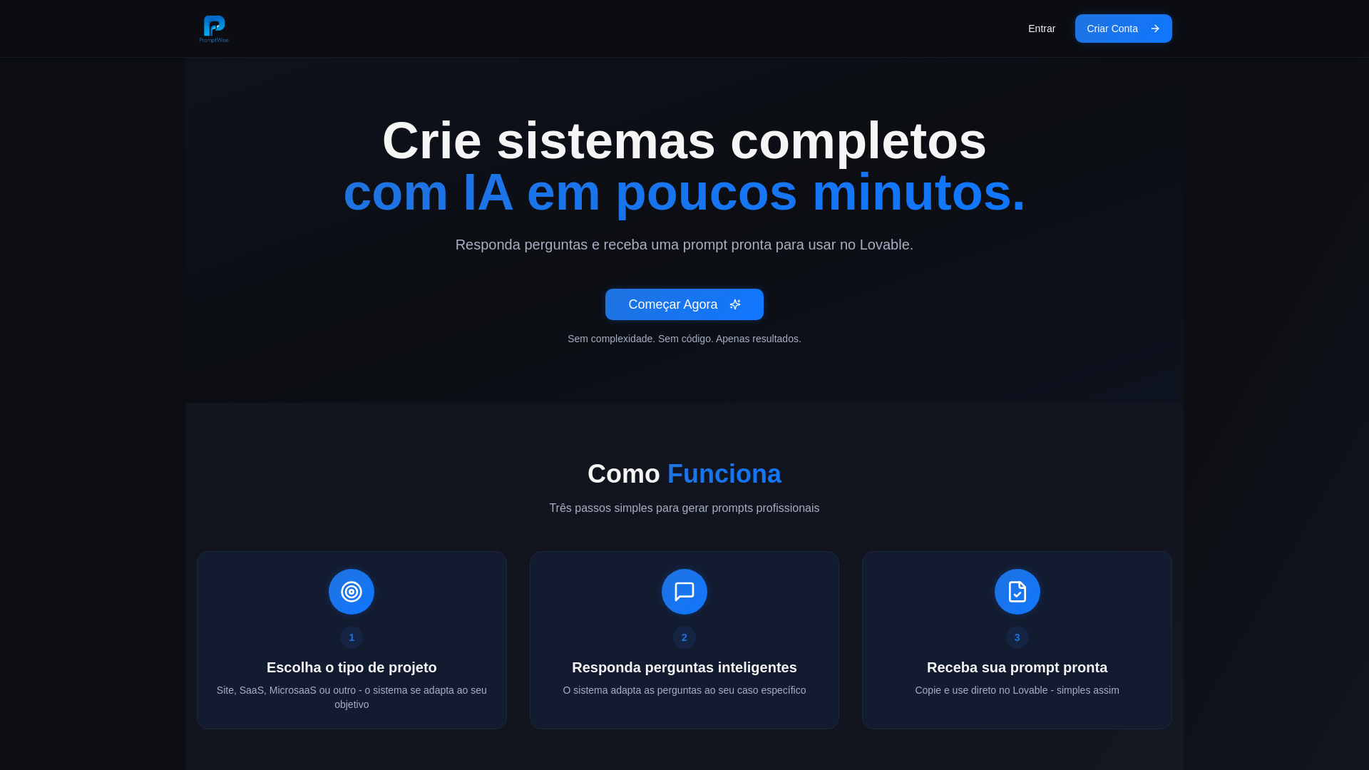 PromptWise - Crie sistemas completos com IA