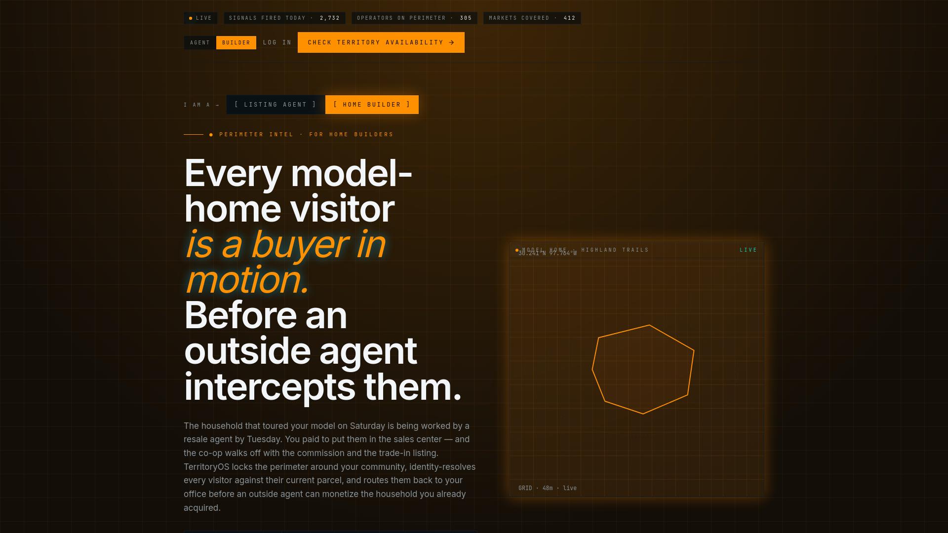 TerritoryOS — Capture highest-intent buyers at the model home.
