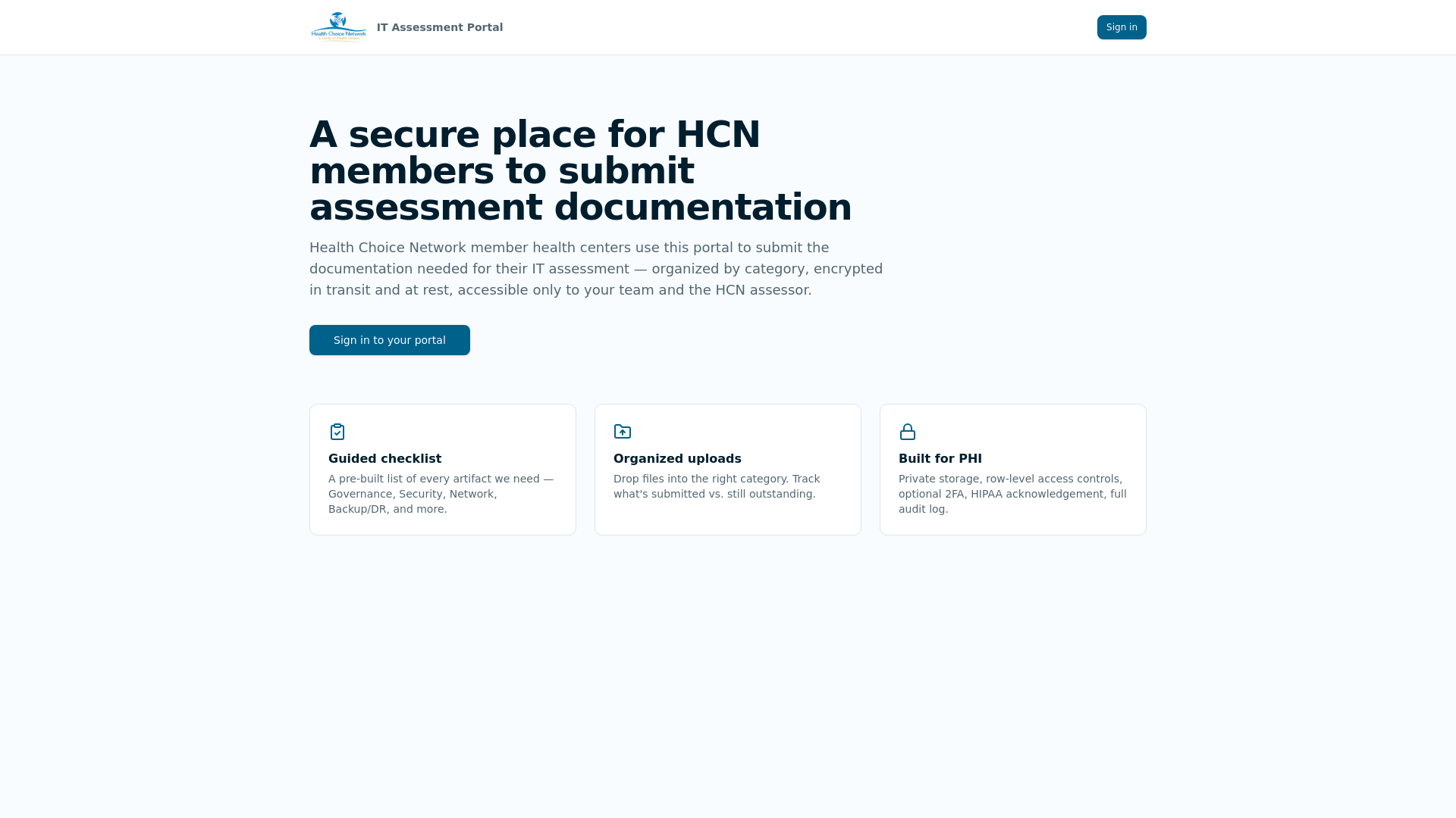 Health Choice Network — Secure IT Assessment Portal