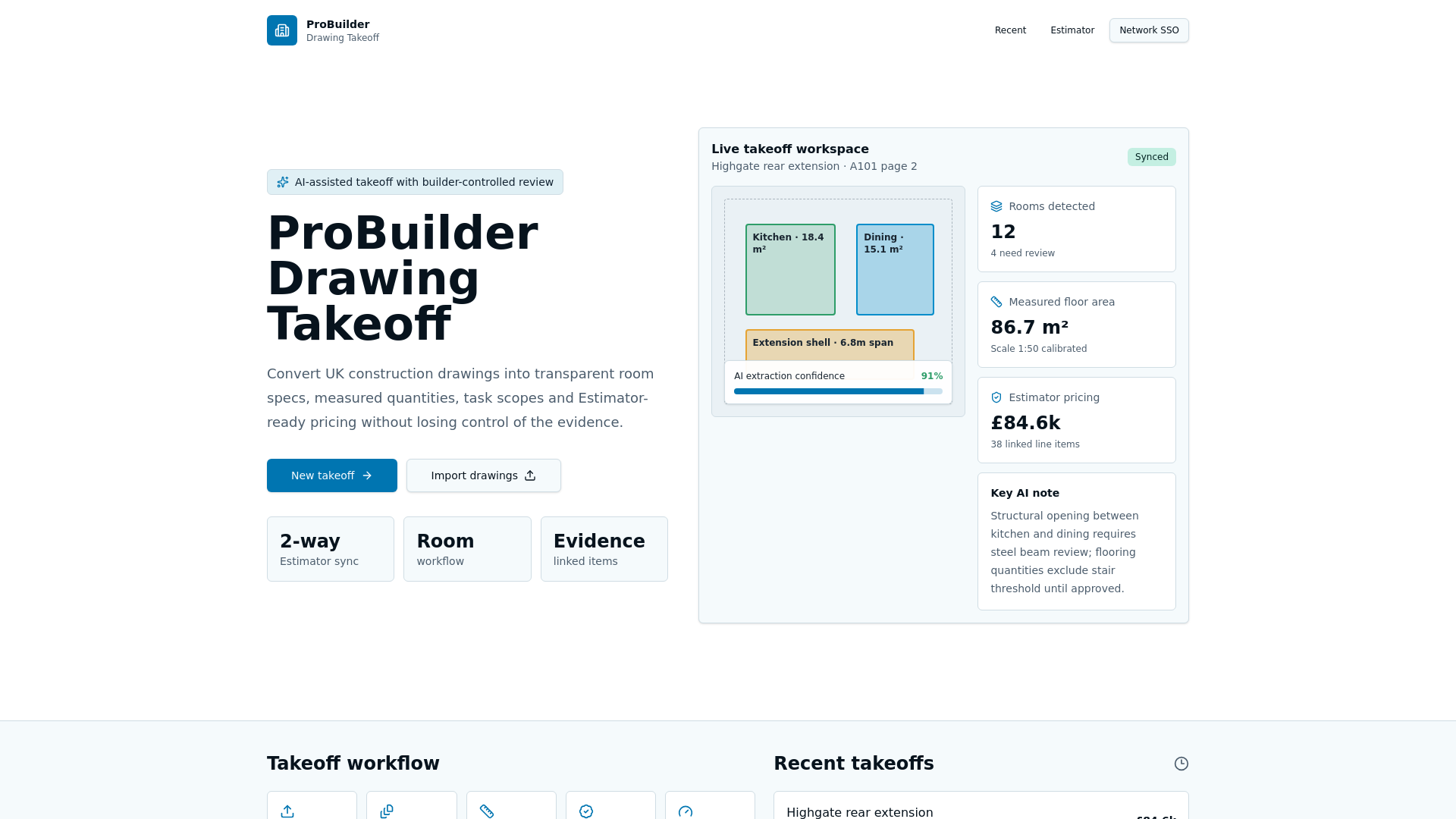 Your takeoffs — ProBuilder Drawing Takeoff