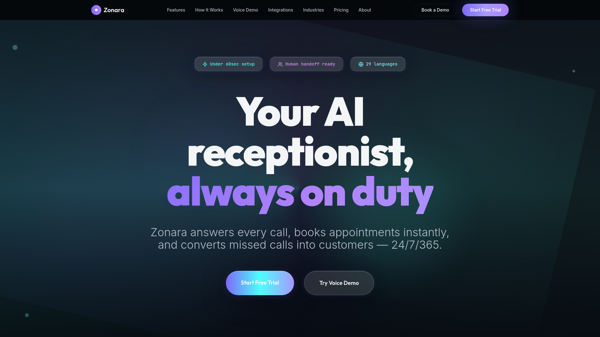 Zonara - Your AI Receptionist, On Duty 24/7
