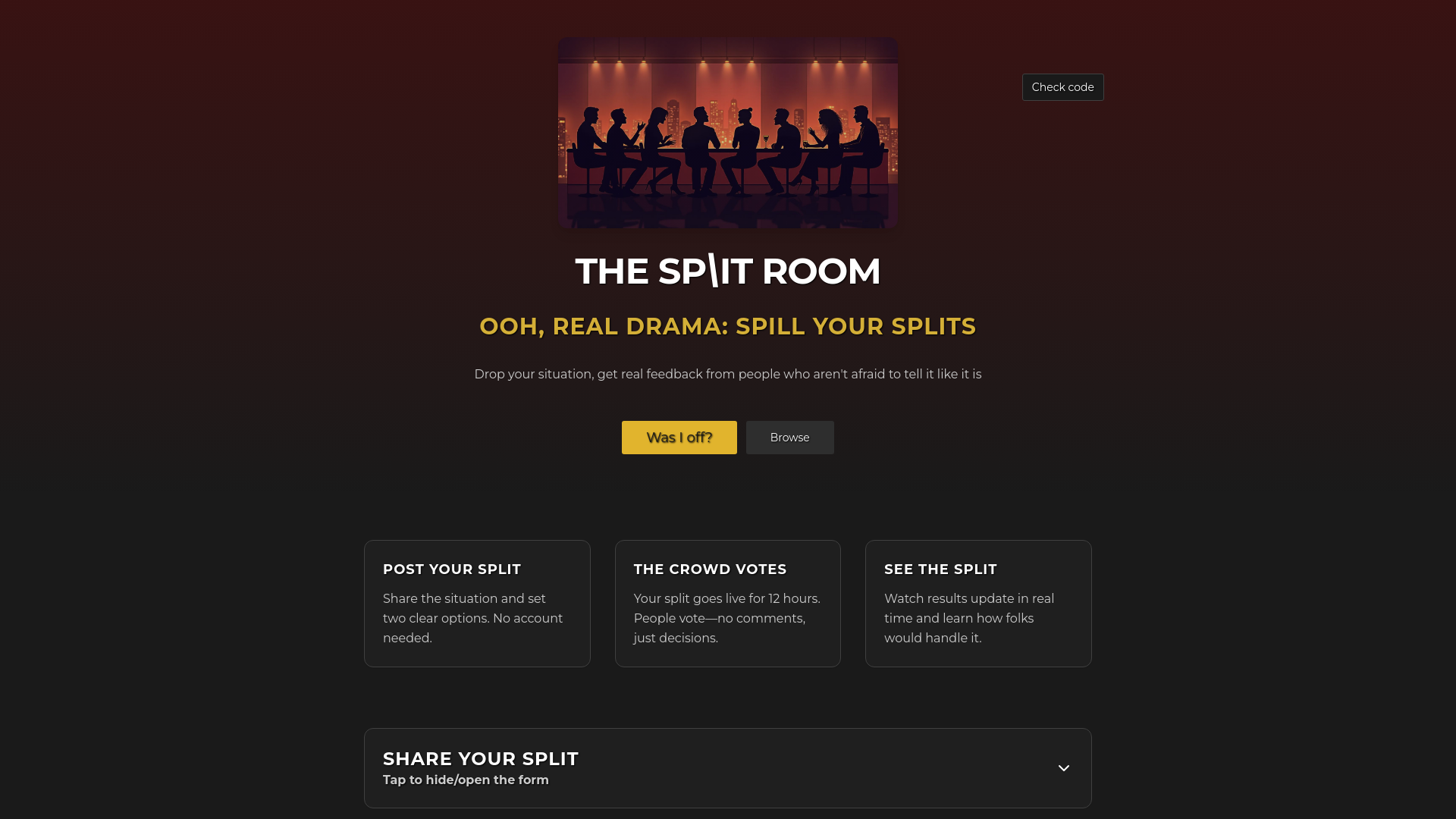 The Split Room - Real splits. Honest votes.