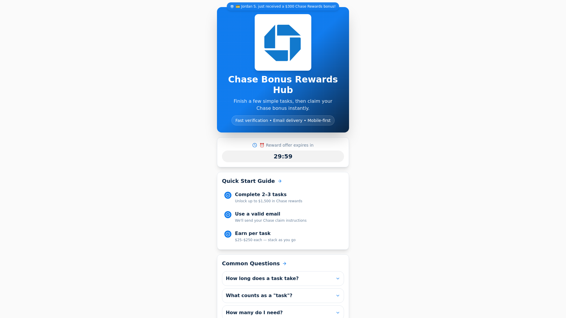 Chase Bonus Rewards - Earn Your Reward Today