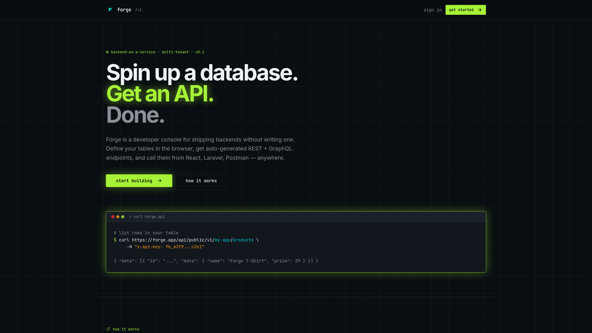 Forge — build a backend in minutes