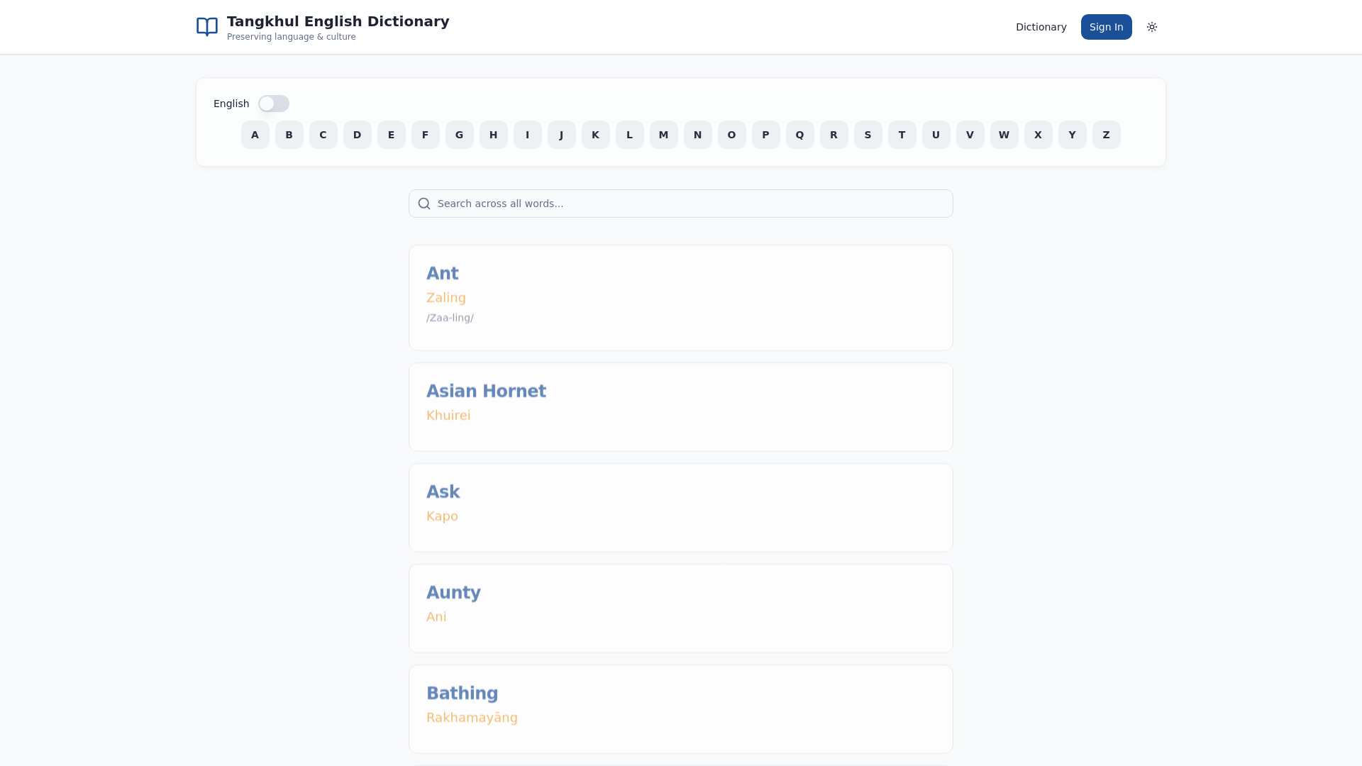 Tangkhul English Dictionary