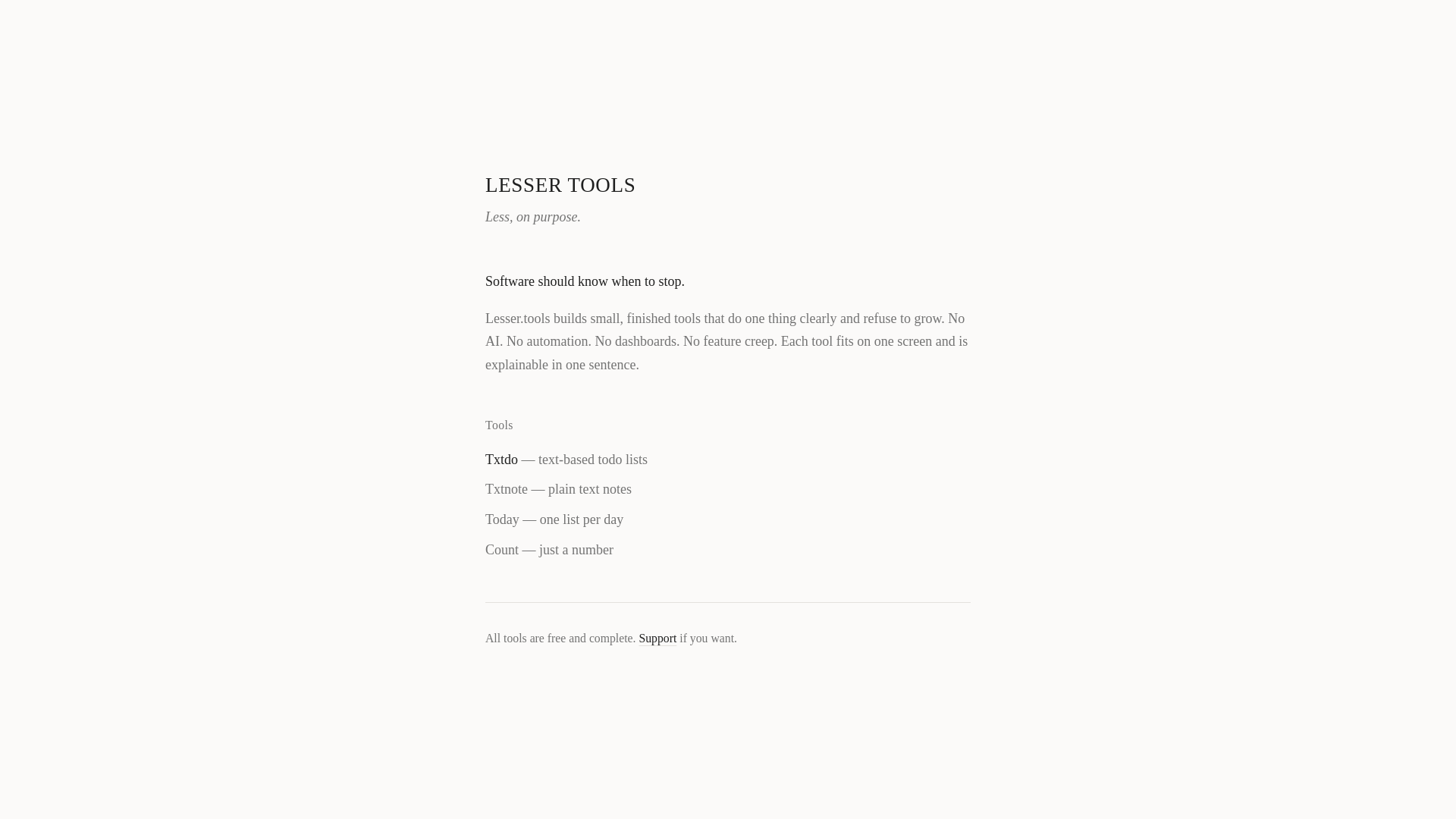 Lesser App Lesser.tools — Less, on purpose.