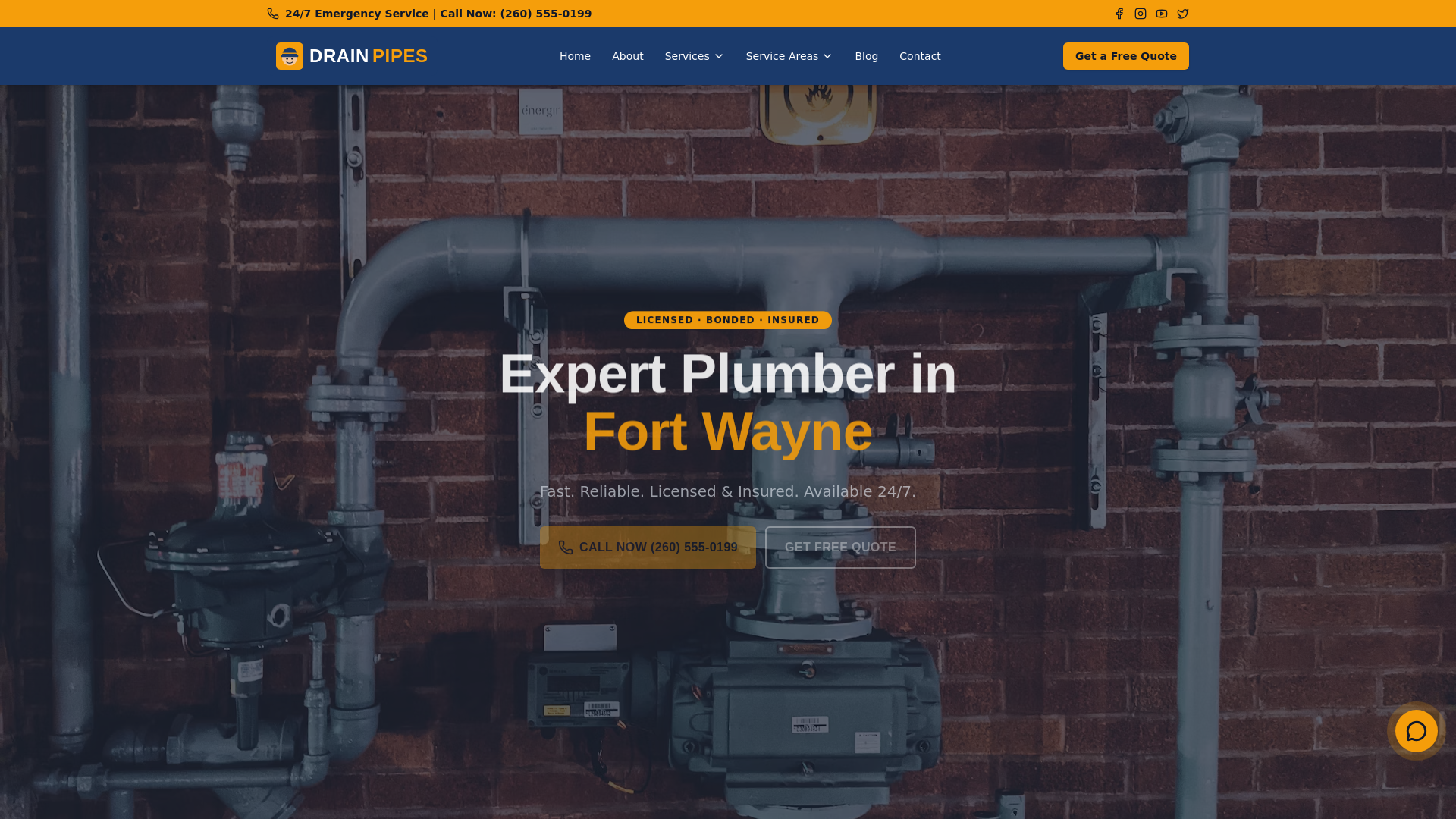 Drain Pipes plumbing website homepage