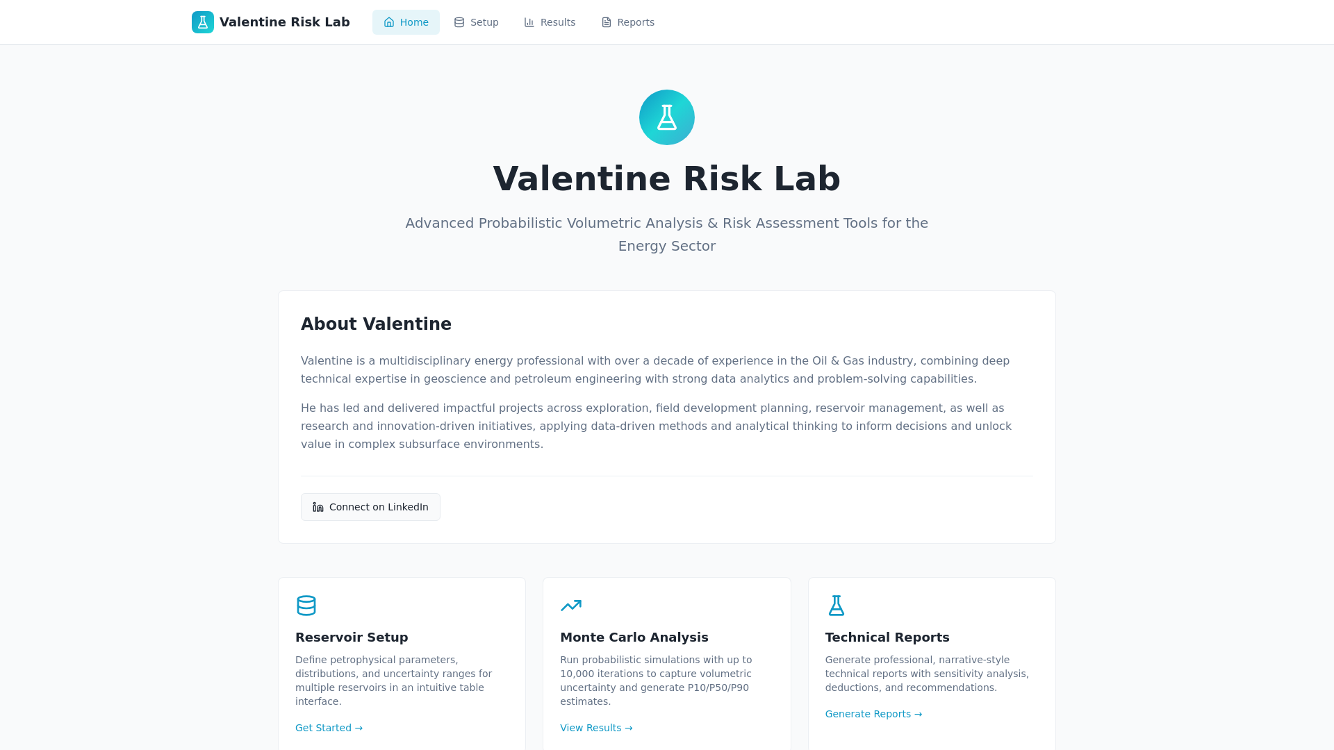 Valentine Risk Lab - Probabilistic Volumetric Analysis