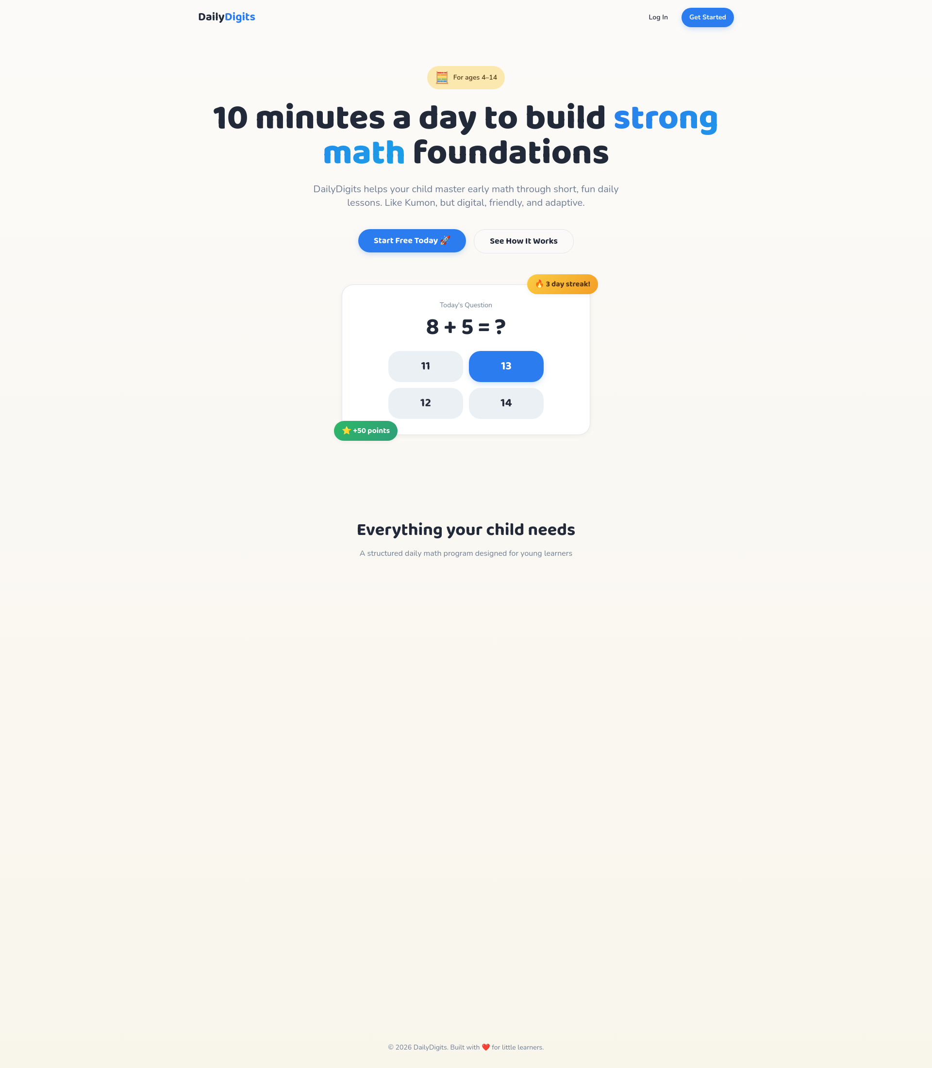 DailyDigits — 10 Minutes a Day to Build Strong Math Foundations