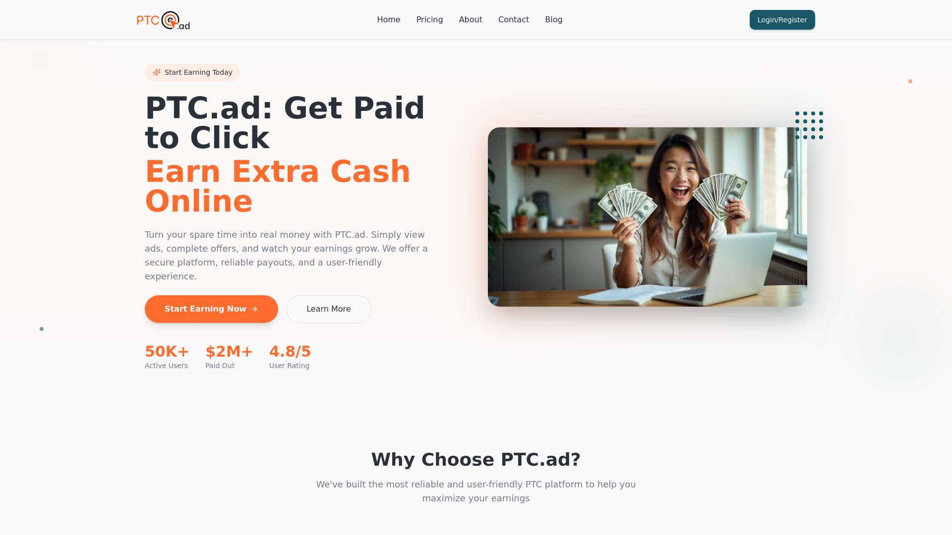 PTC.ad - Get Paid to Click & Earn Extra Cash Online