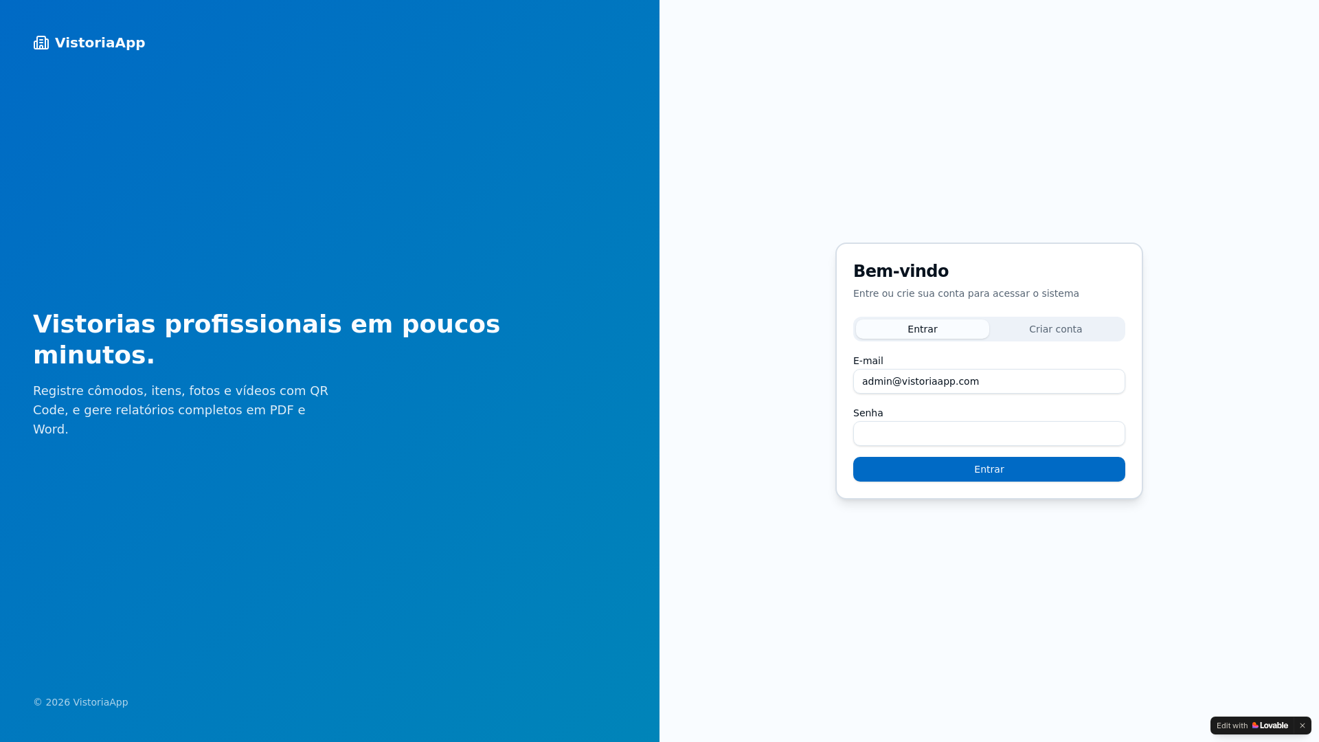 VistoriaApp: plataforma para vistorias de imóveis