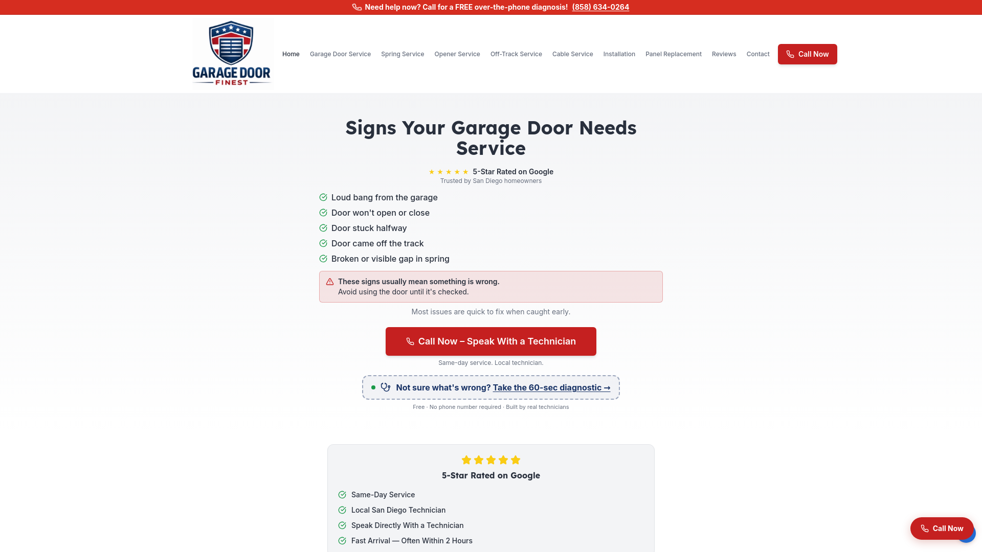 Garage Door Cable Assessment — San Diego