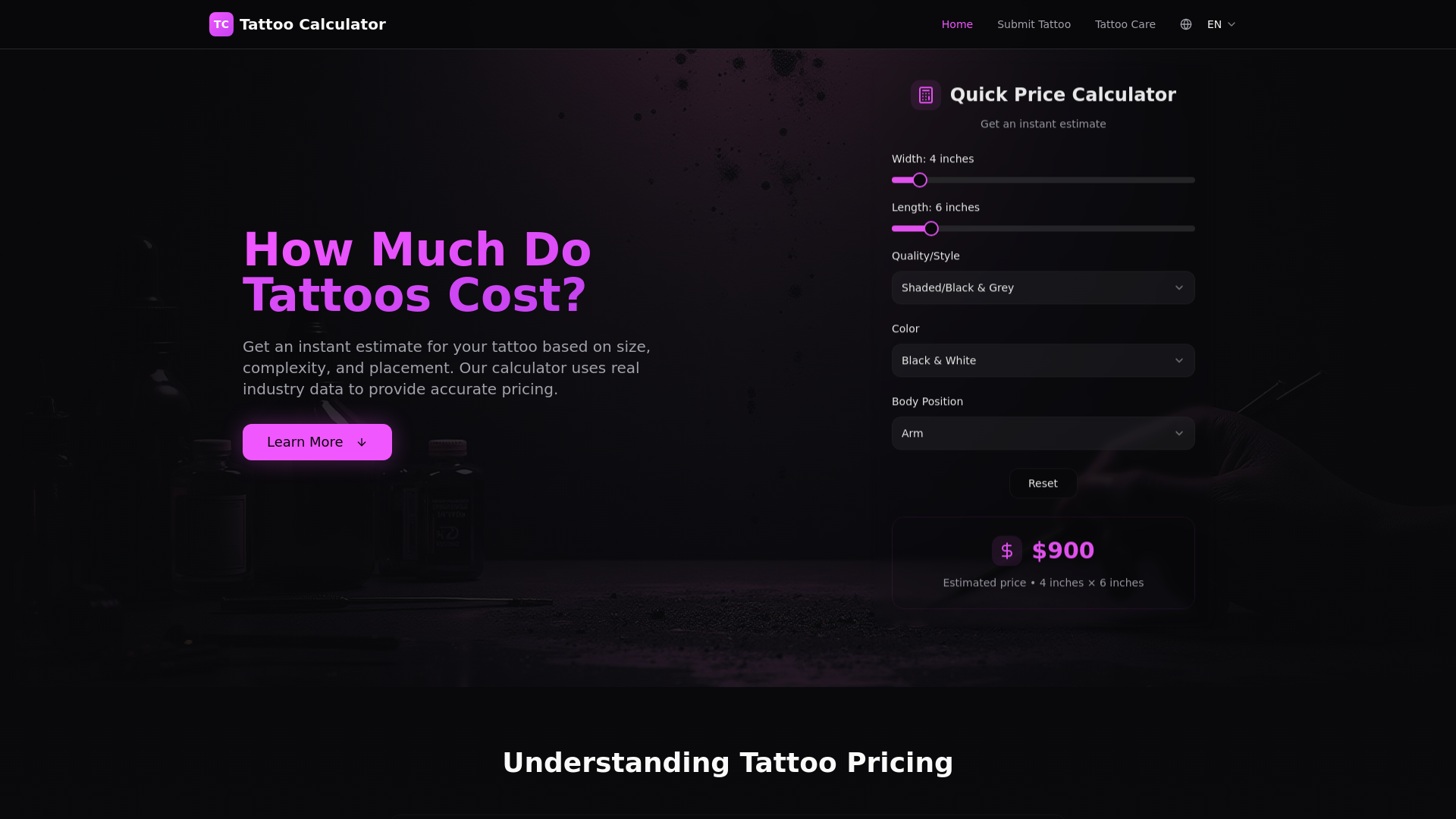 Tattoo Price Calculator | Get Instant Tattoo Cost Estimates