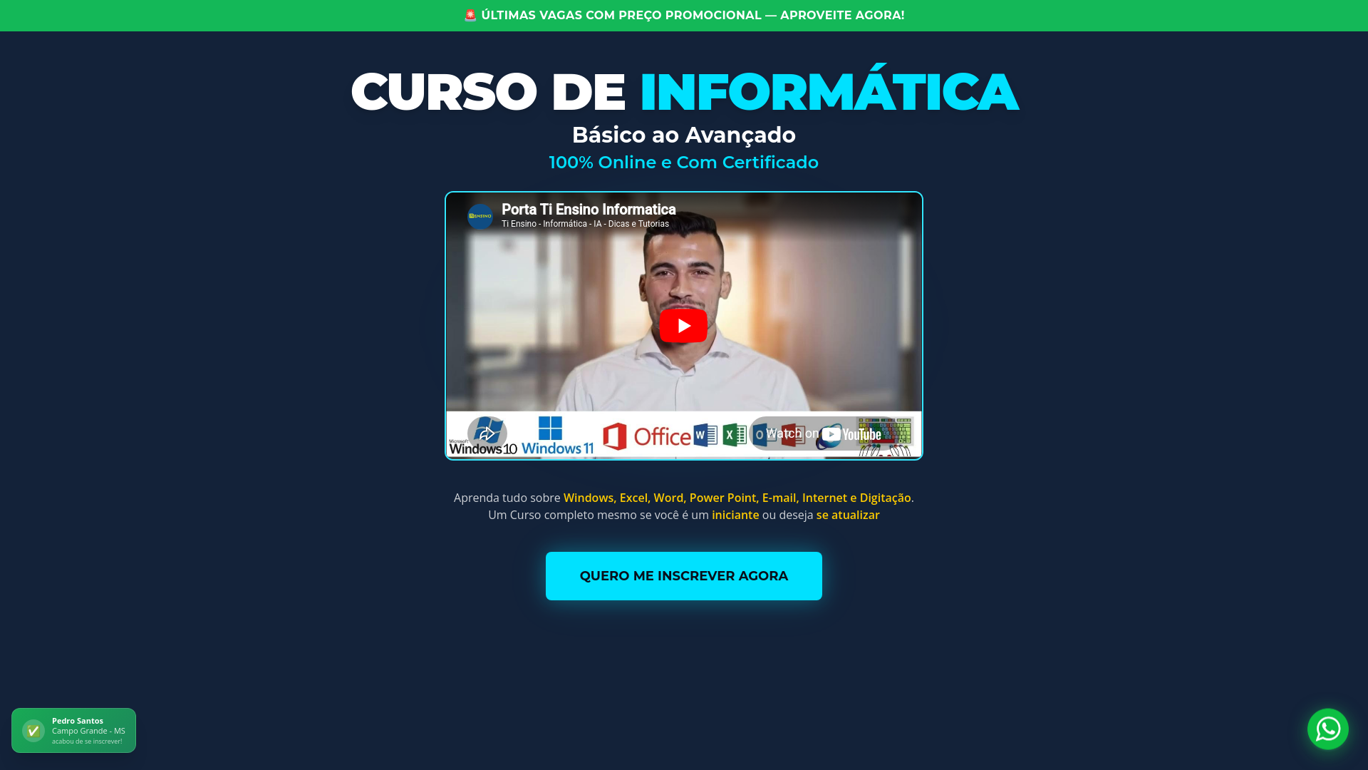 Curso Informática Essencial (Windows 10, Excel Básico ao Avançado, Word, Power Point) Acesso 12 Meses