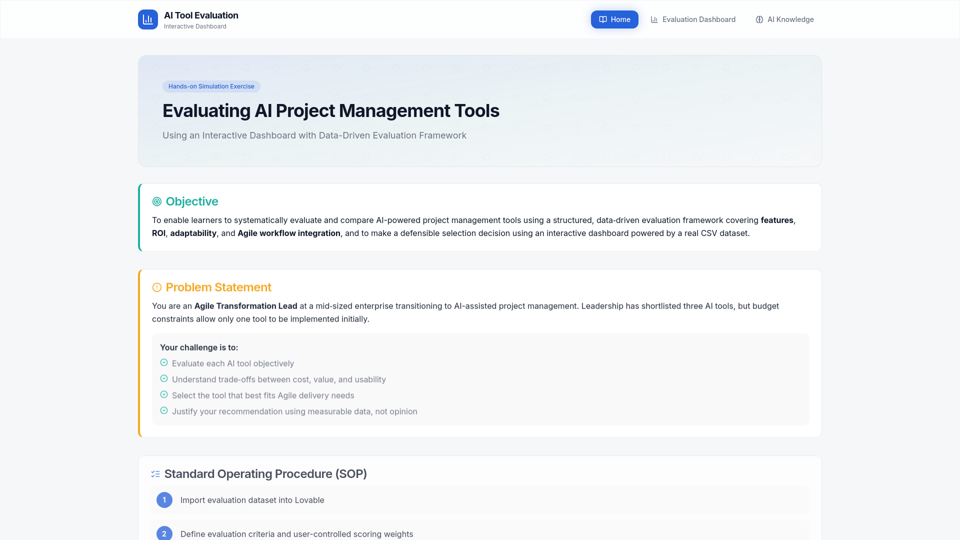AI Tool Evaluation Dashboard | Interactive Assessment Platform