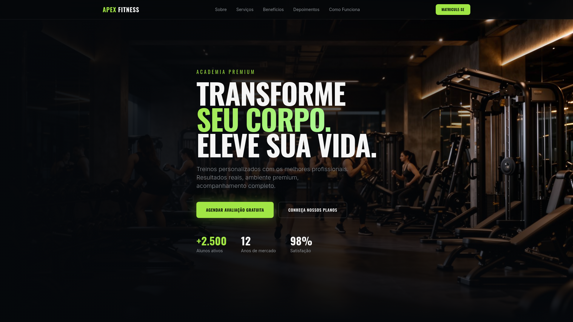 Landing page Apex Fitness