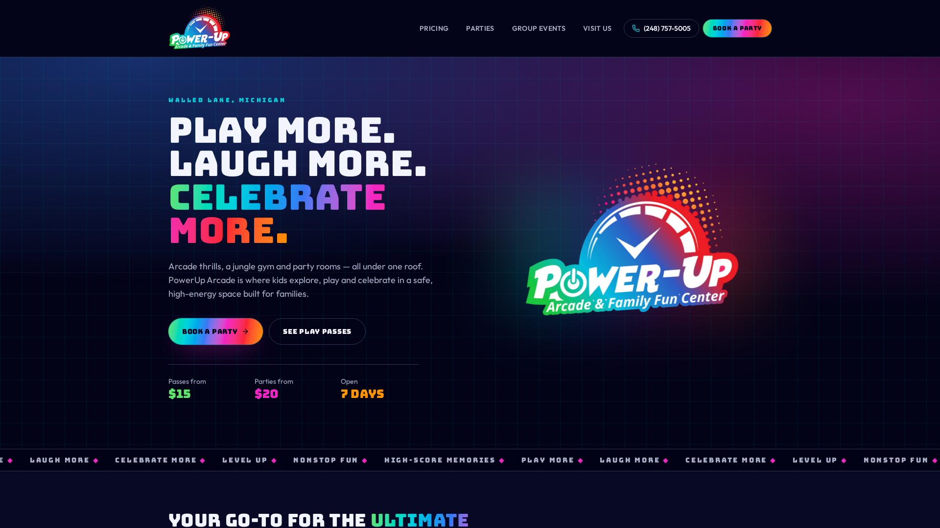 PowerUp Arcade website redesigned by SiteBop