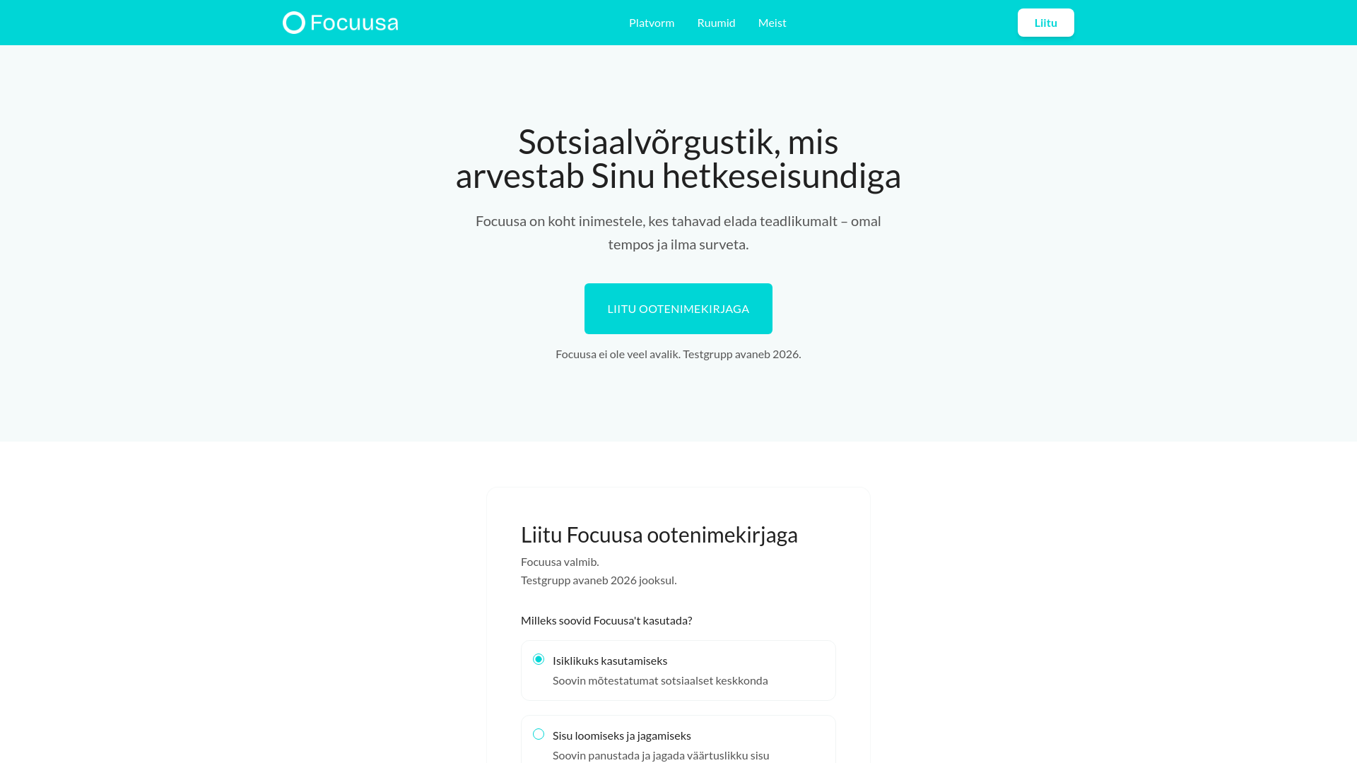 Focuusa – Sotsiaalvõrgustik Elukvaliteedi Tõstmiseks