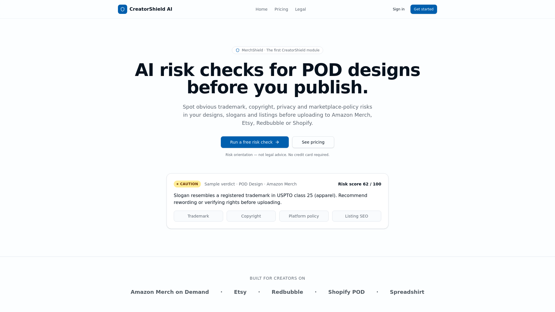CreatorShield AI — 官网预览图
